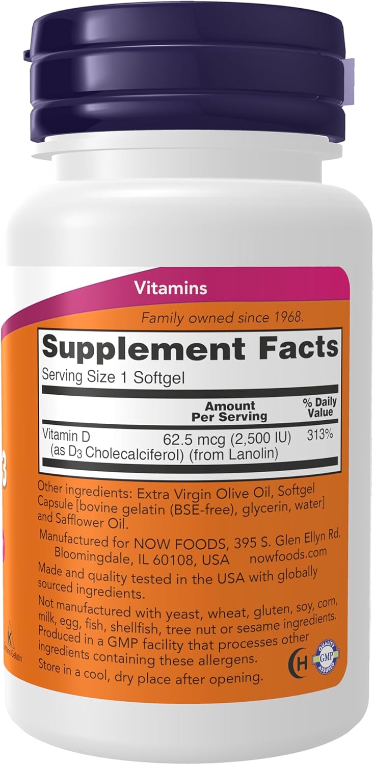 Vitamina D3 2500 IU 180 Softgels Now