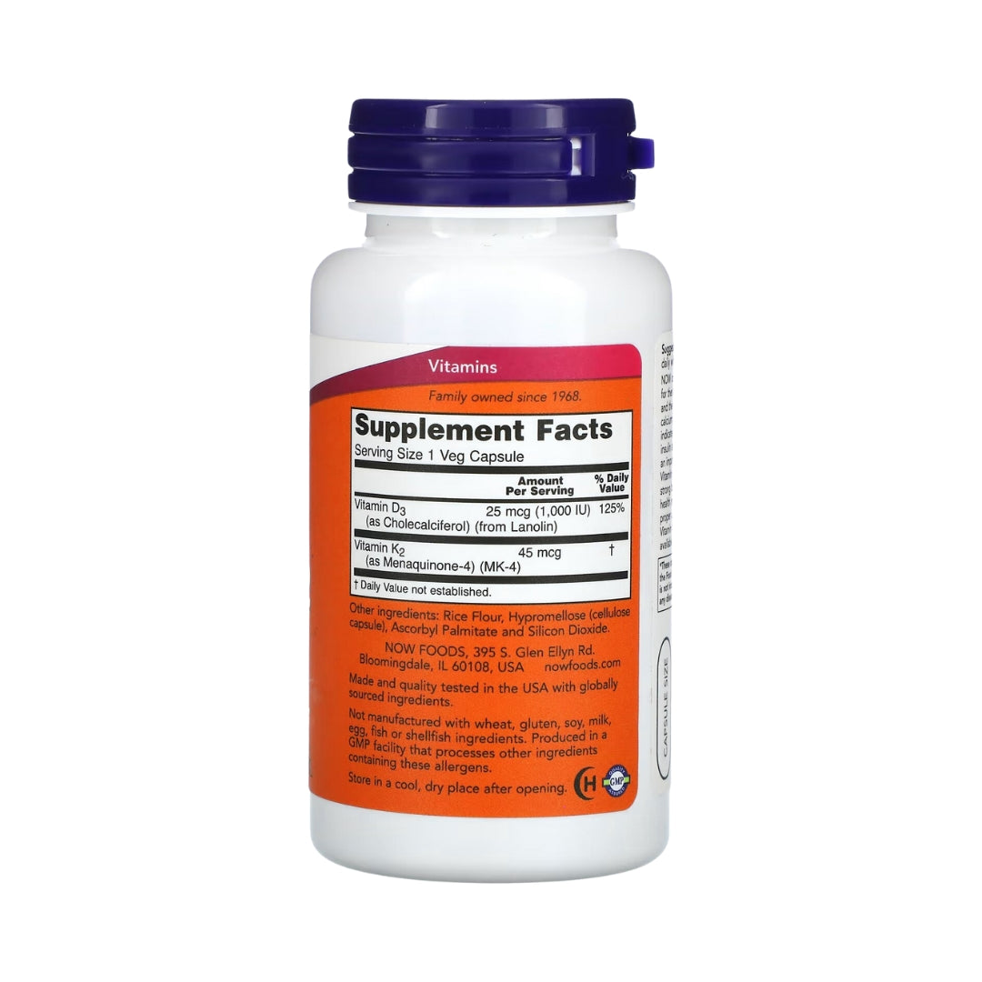 Vitamina D3 y K2 120 Capsulas Now