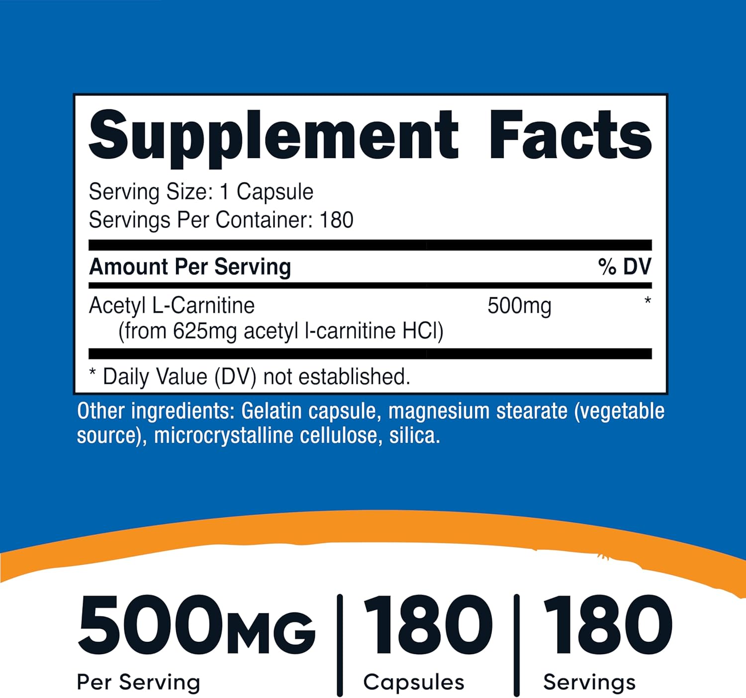 Acetyl L Carnitine 180 Capsulas 500 Mg Nutricost