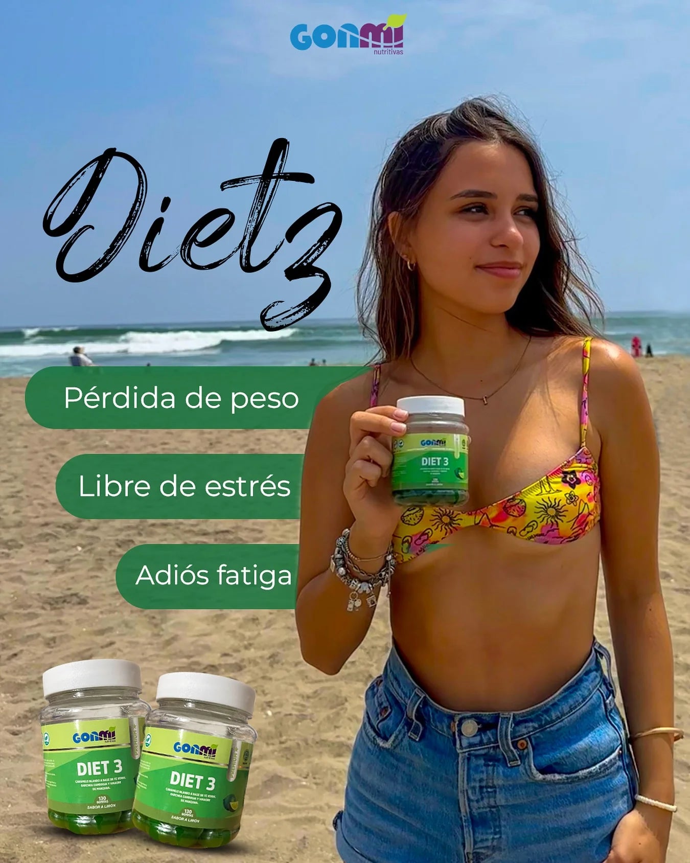 Diet 3 Vinagre De Manzana Garcinia Cambogia y Te Verde 130 Gomitas Gonmi