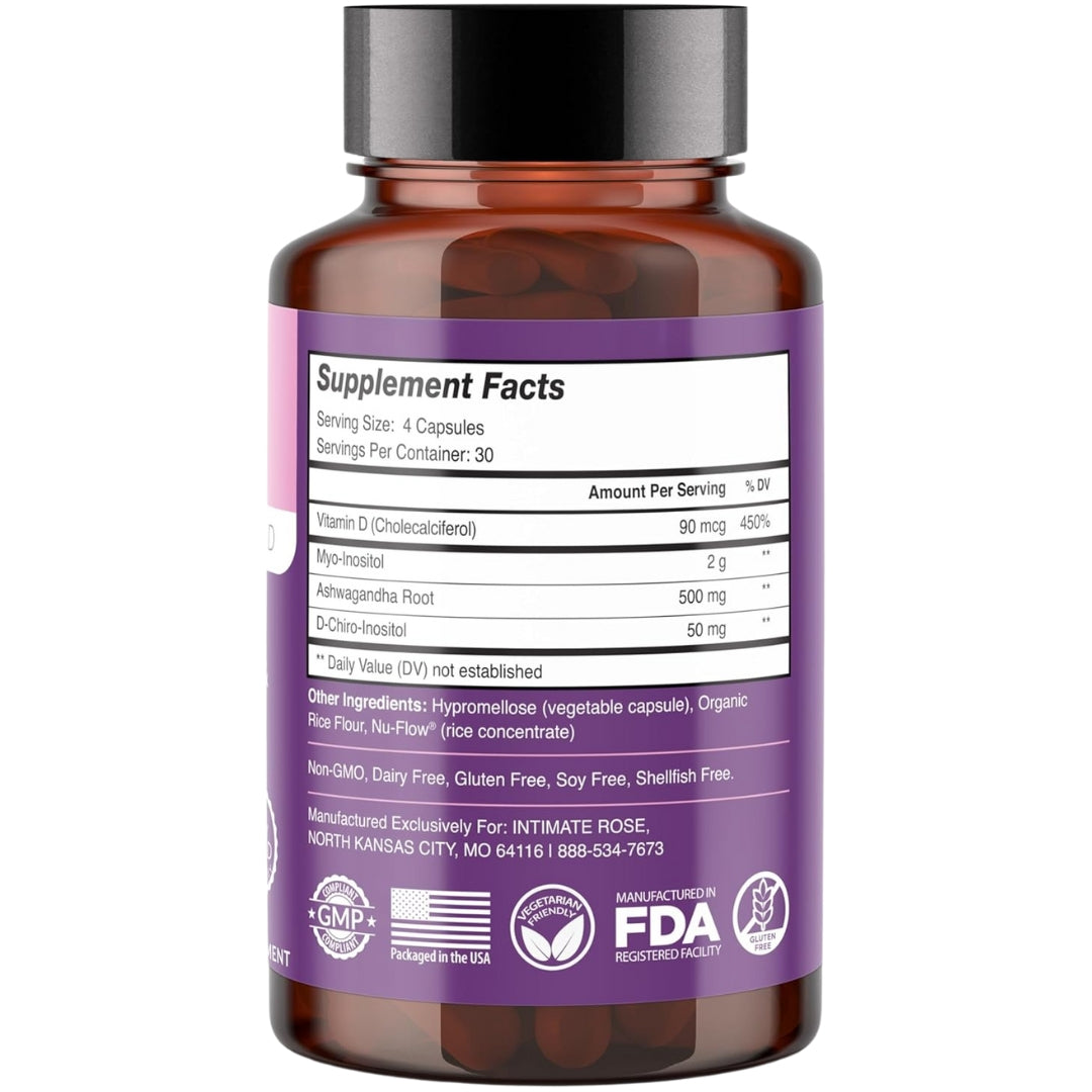 Myo D Chiro Inositol Ashwagandha Y Vit D 120 Capsulas Intimate Rose