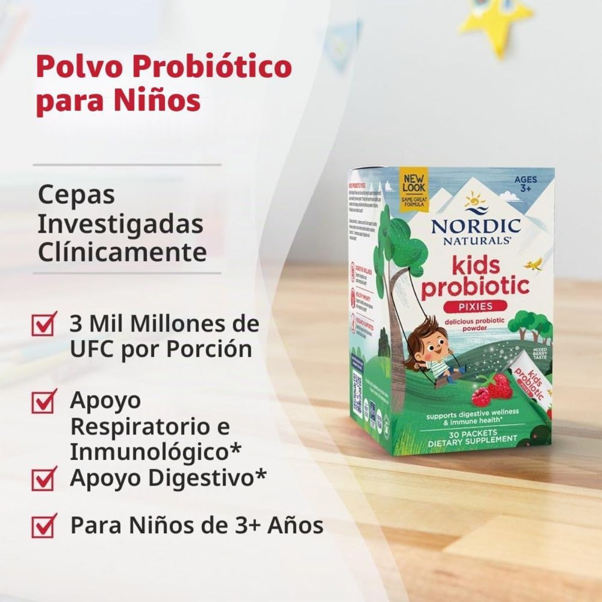 Probiotico Para Niños 3 Billones de UFC Bayas Mixtas 30 sobres Nordic Naturals