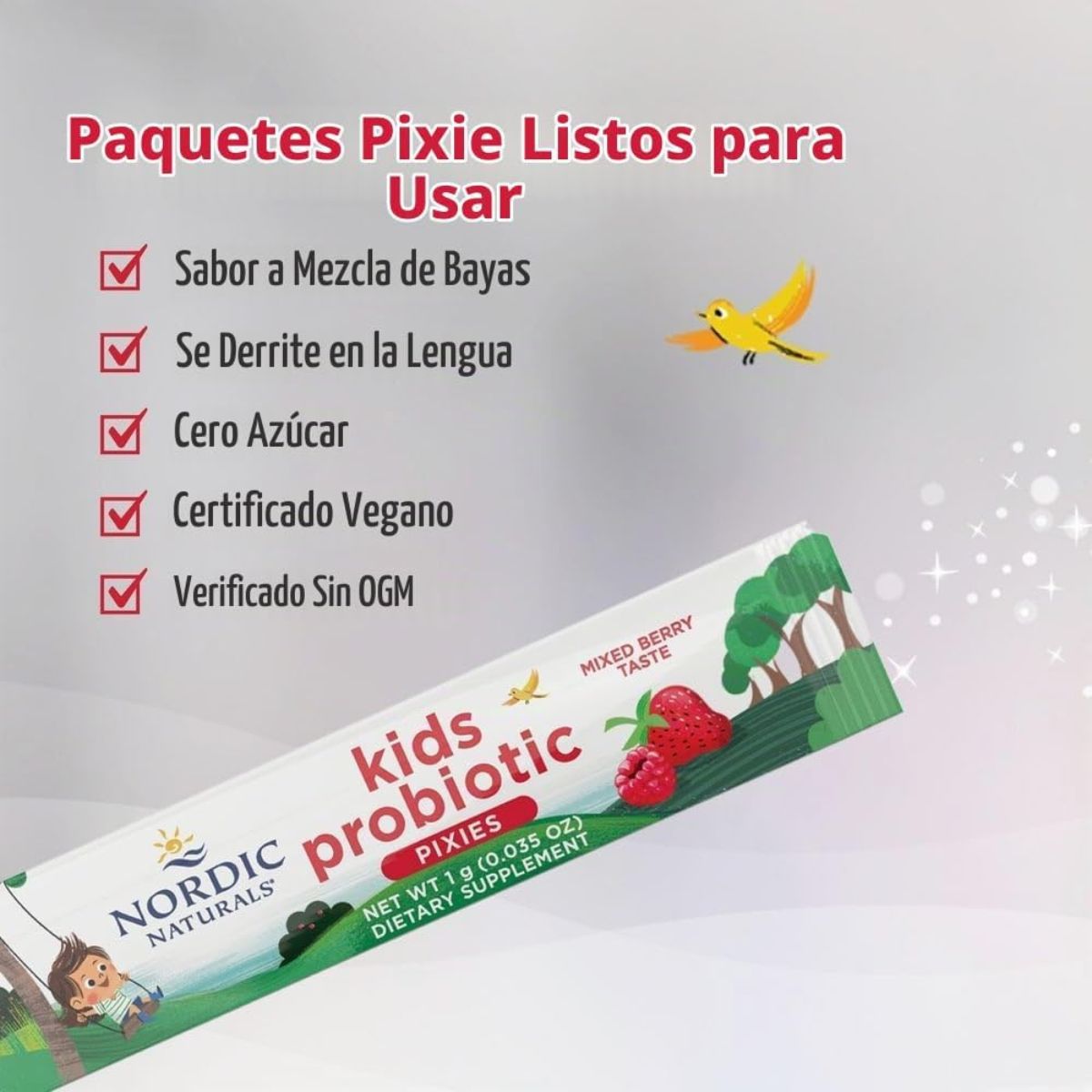 Probiotico Para Niños 3 Billones de UFC Bayas Mixtas 30 sobres Nordic Naturals