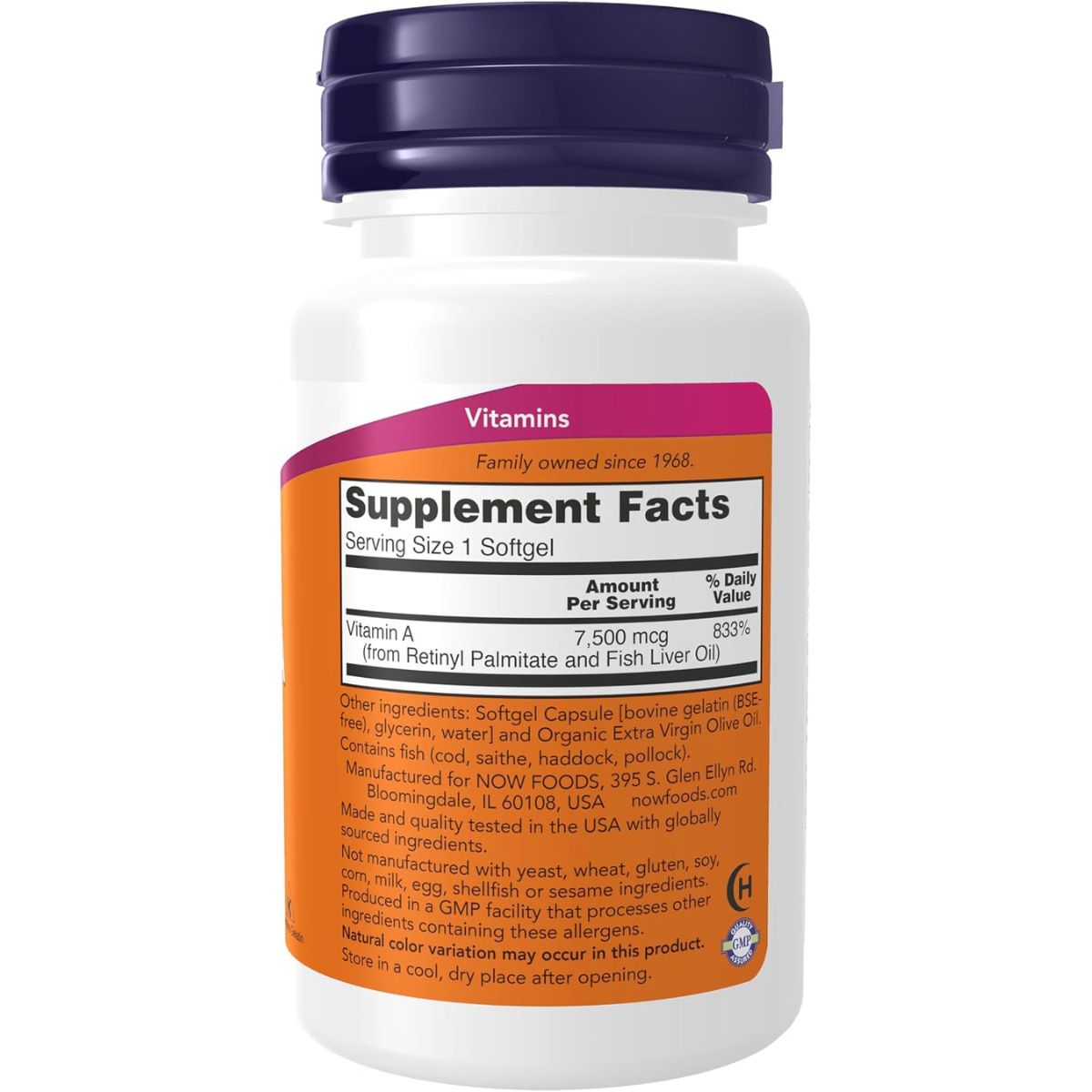 Vitamina A 25000 IU 100 7500 Mcg 100 Softgels Now