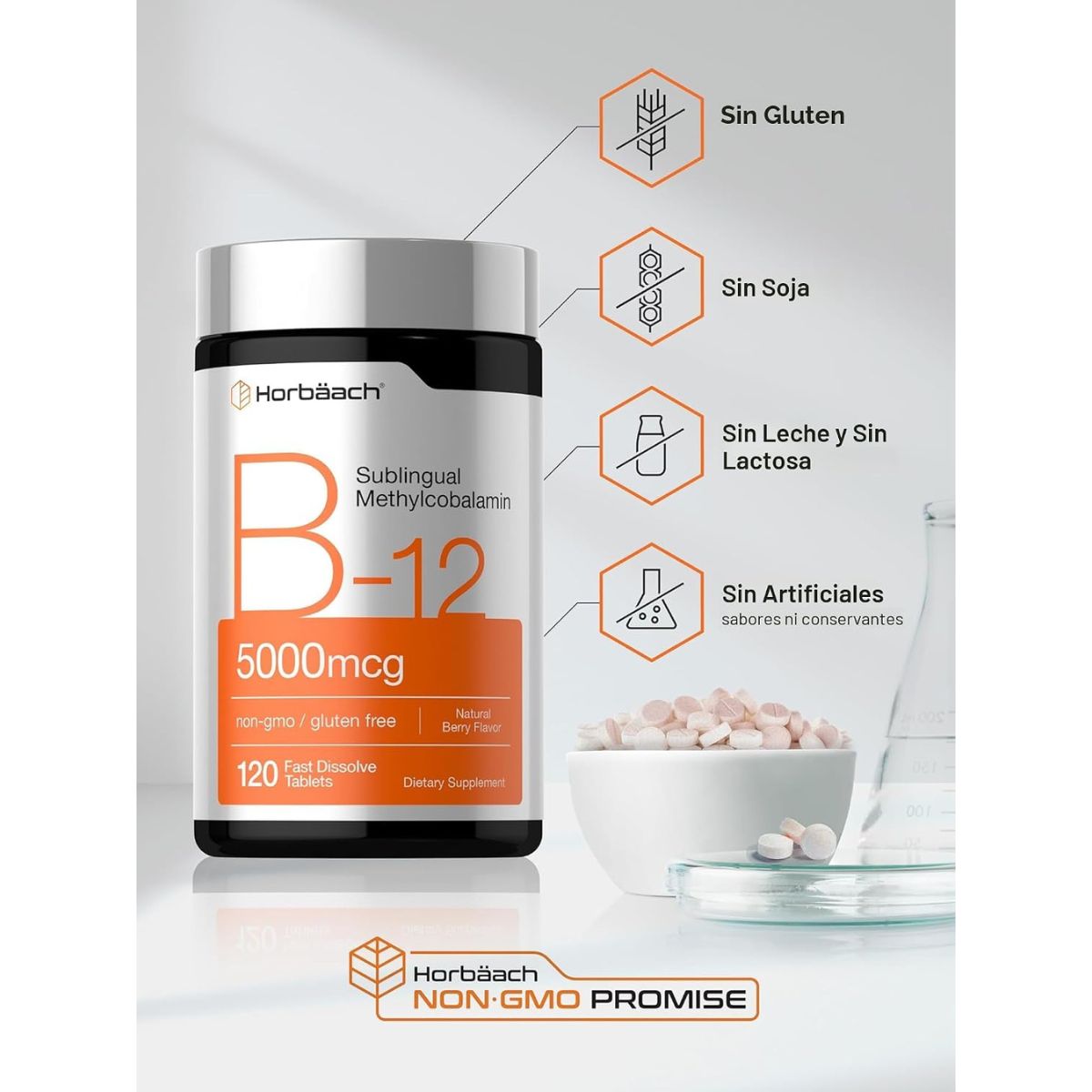 B 12 Metilcobalamina sublingual 5000 mcg 120 Horbaach
