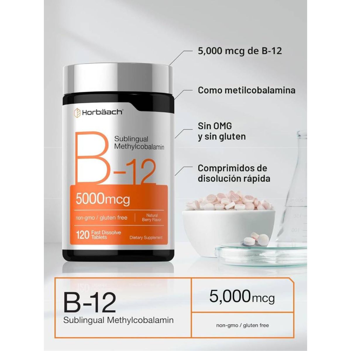 B 12 Metilcobalamina sublingual 5000 mcg 120 Horbaach