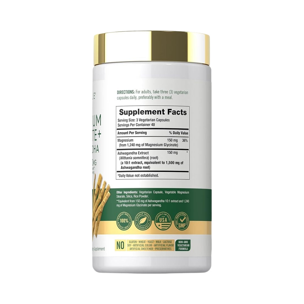 Glicinato de Magnesio Con Ashwagandha Complex 2740 Mg 120 Capsulas Carlyle