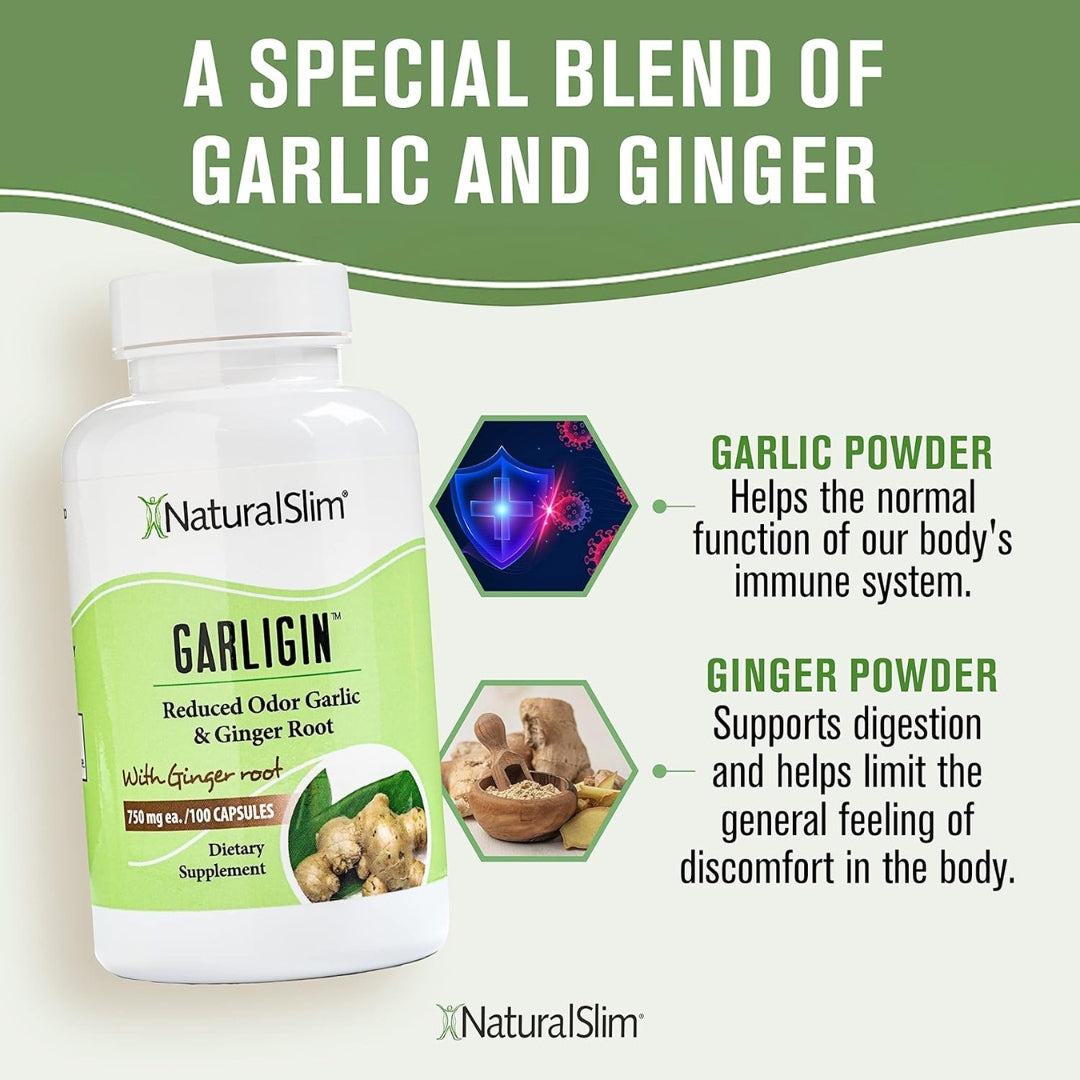 Garligin Mezcla de Ajo y Jengibre 100 Capsulas Natural Slim