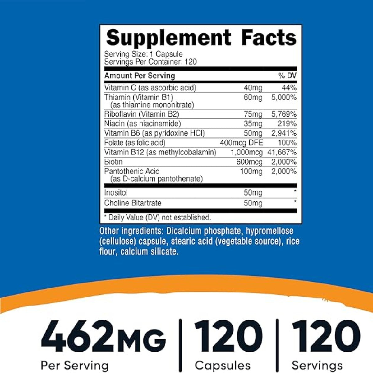 Vitamina B Complex 462 Mg 120 Capsulas Nutricost