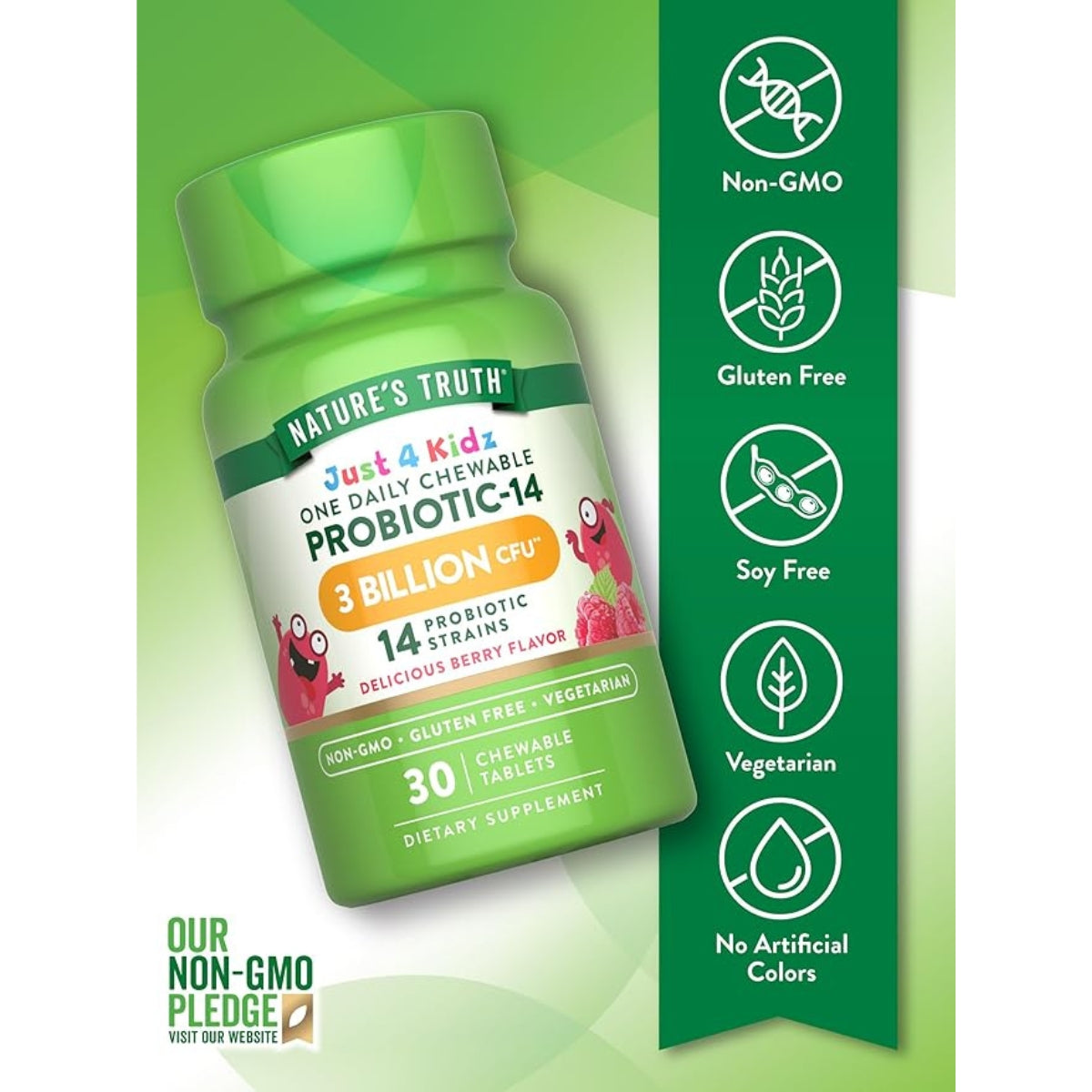 Probioticos Kids 3 Billones CFU 14 Cepas 30 Capsulas Natures Truth