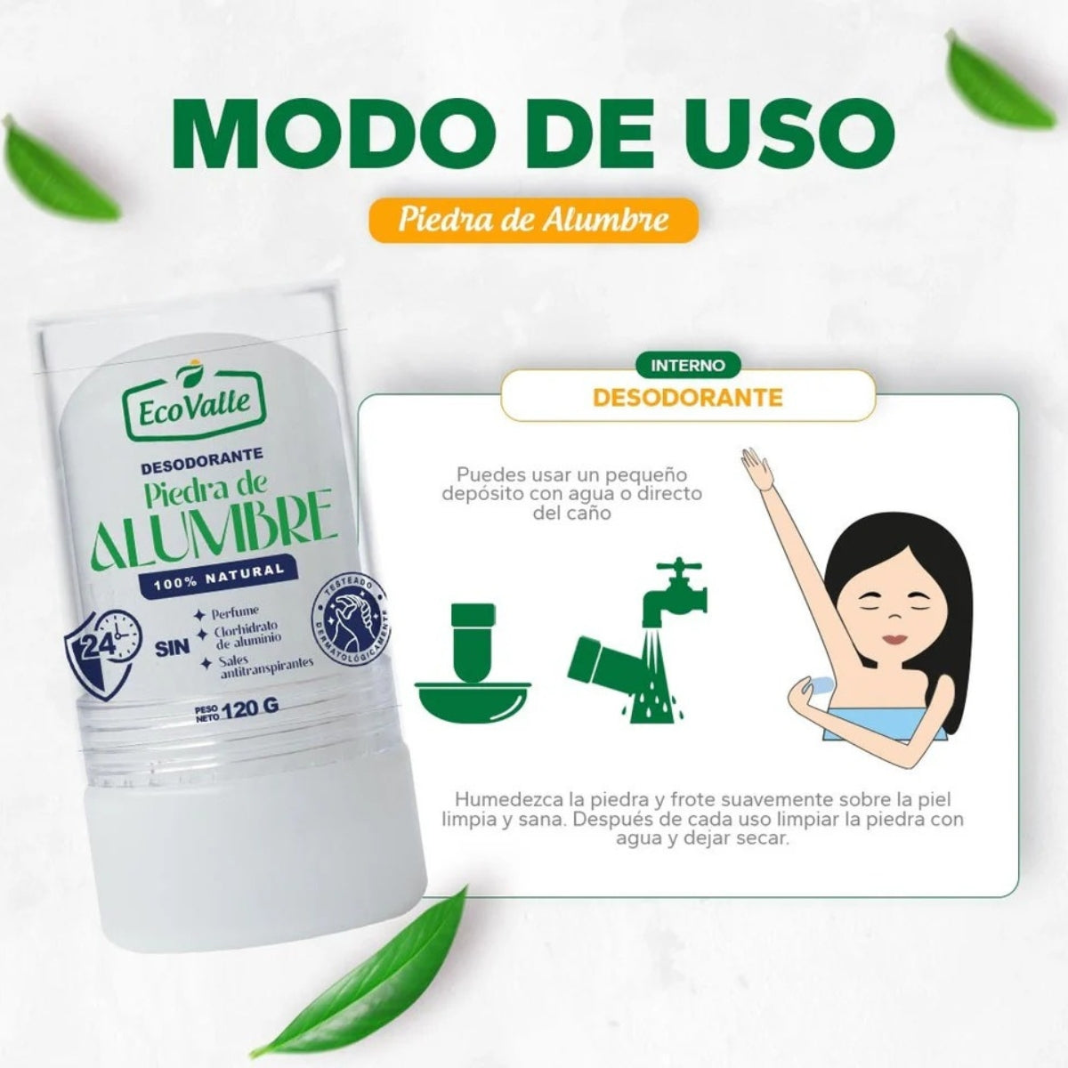 Desodorante Piedra de Alumbre x 120g Eco valle