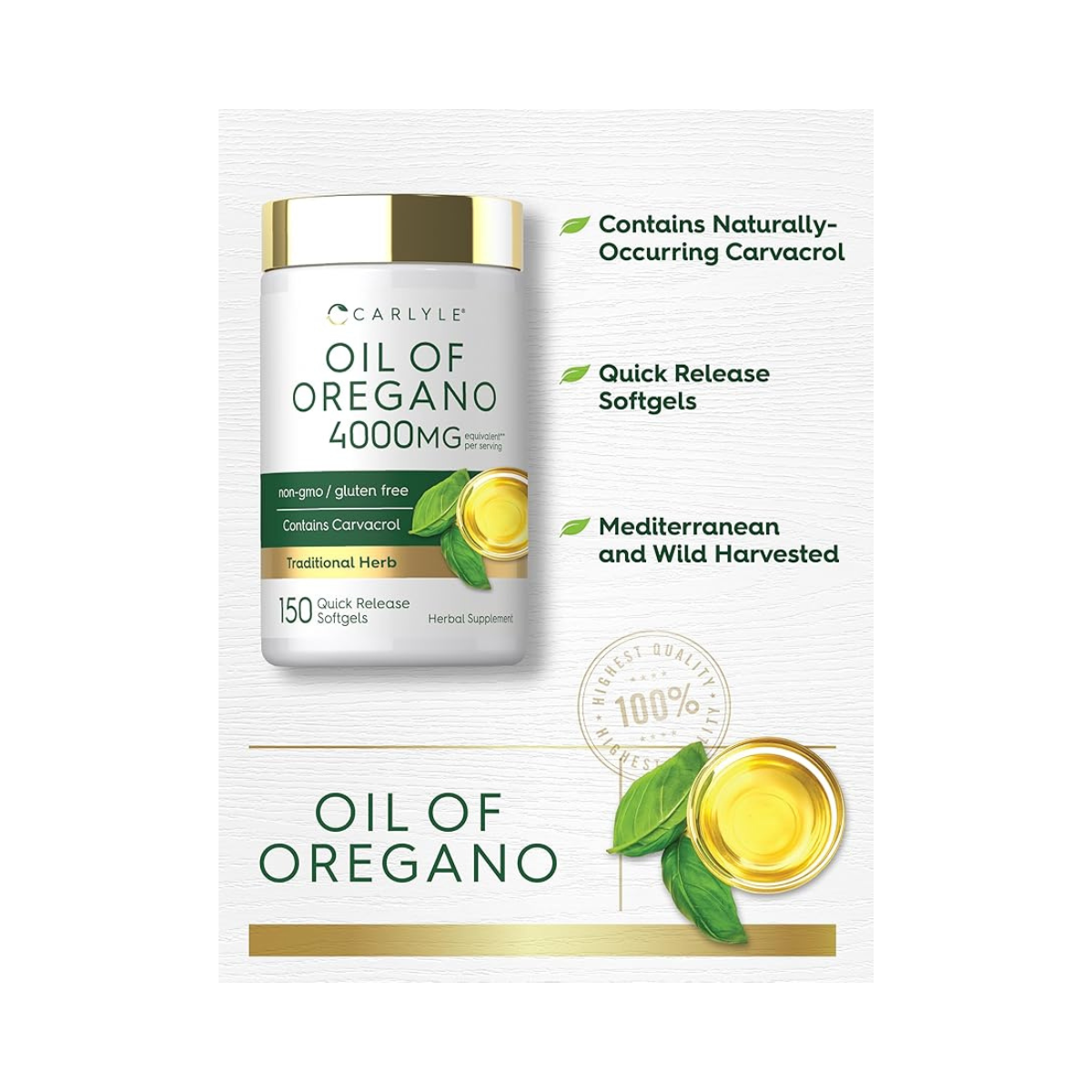 Aceite De Oregano 4000Mg 150 Capsulas Carlyle