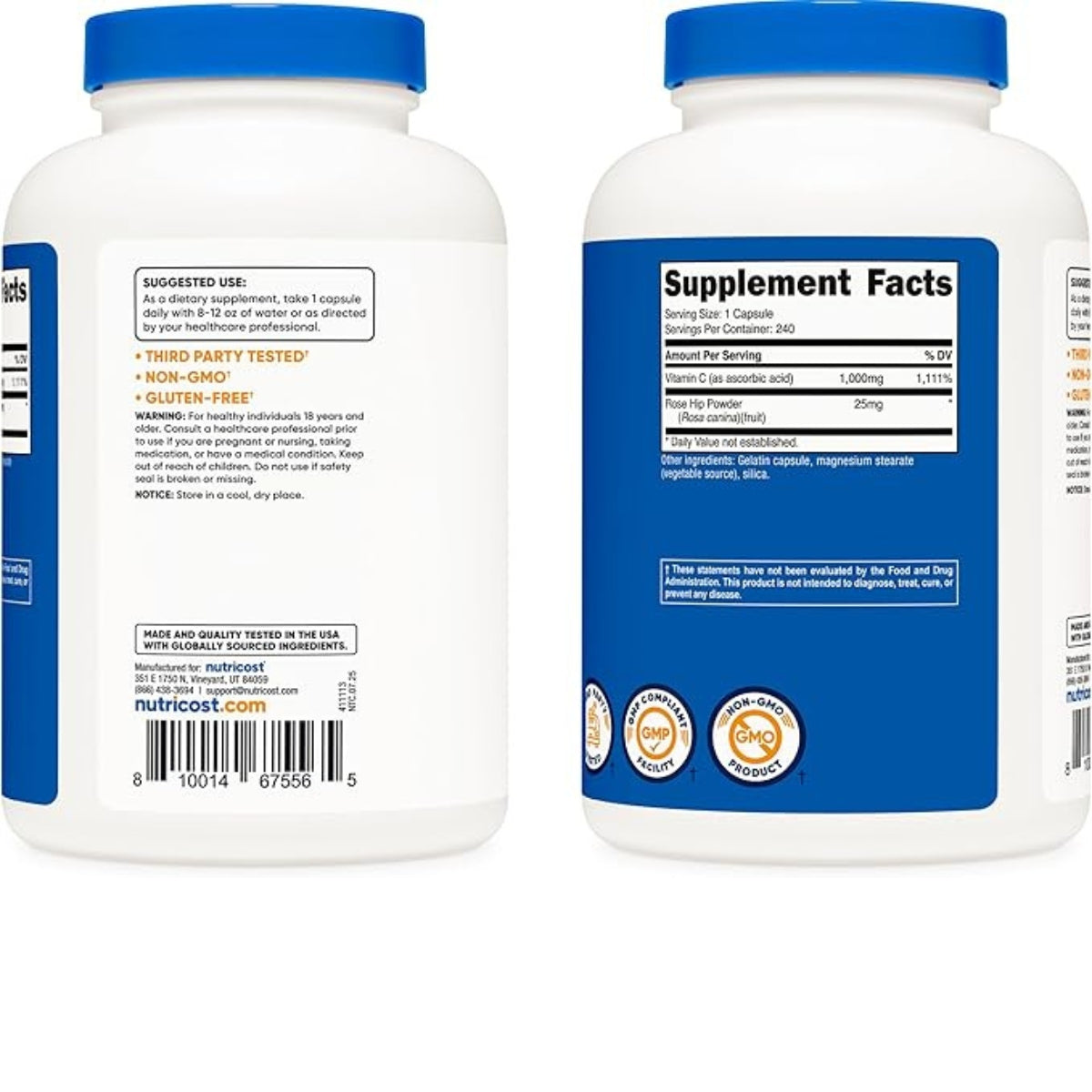 Vitamina C 1000 Mg 240 Capsulas Nutricost