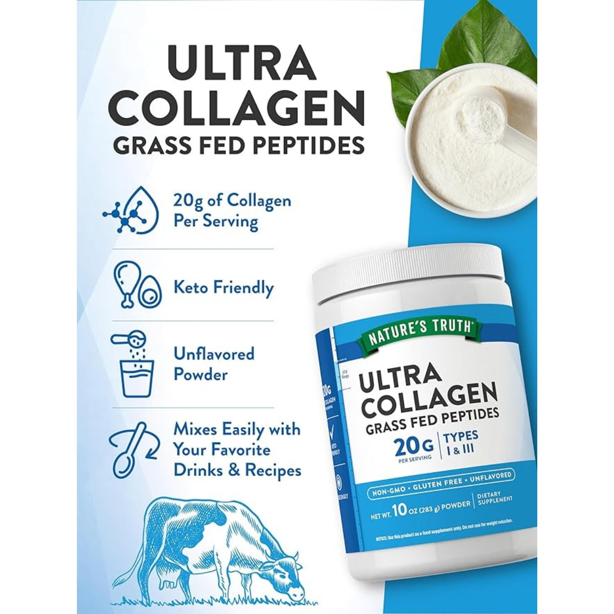 Peptidos De Colageno Ultra Tipo 1 y 3 283 Gr Natures Truth