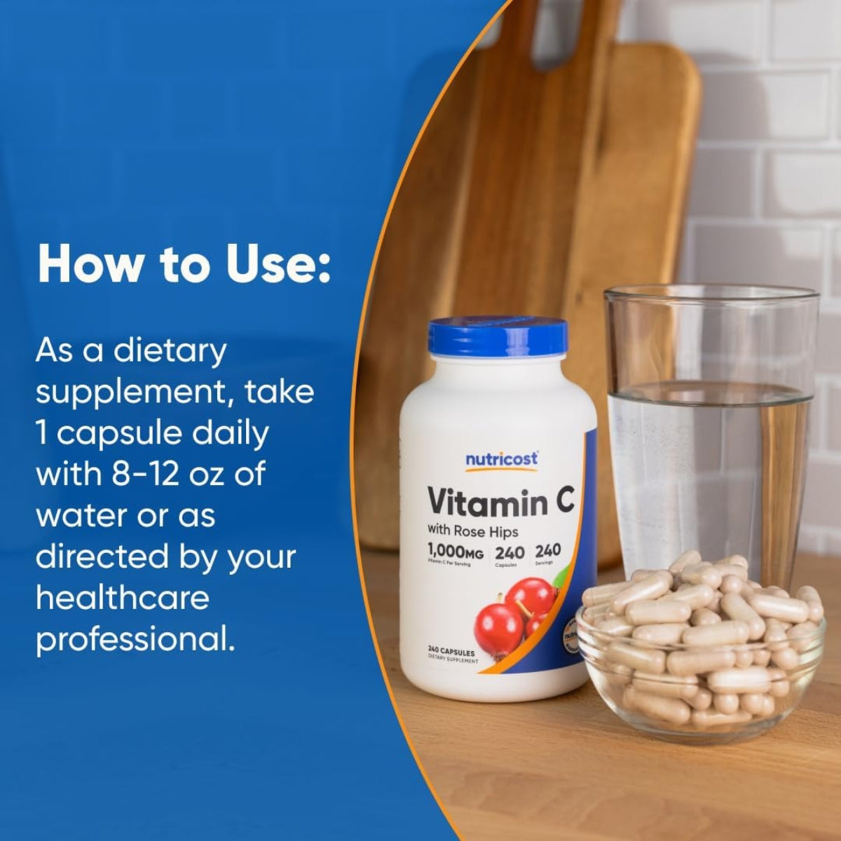 Vitamina C 1000 Mg 240 Capsulas Nutricost