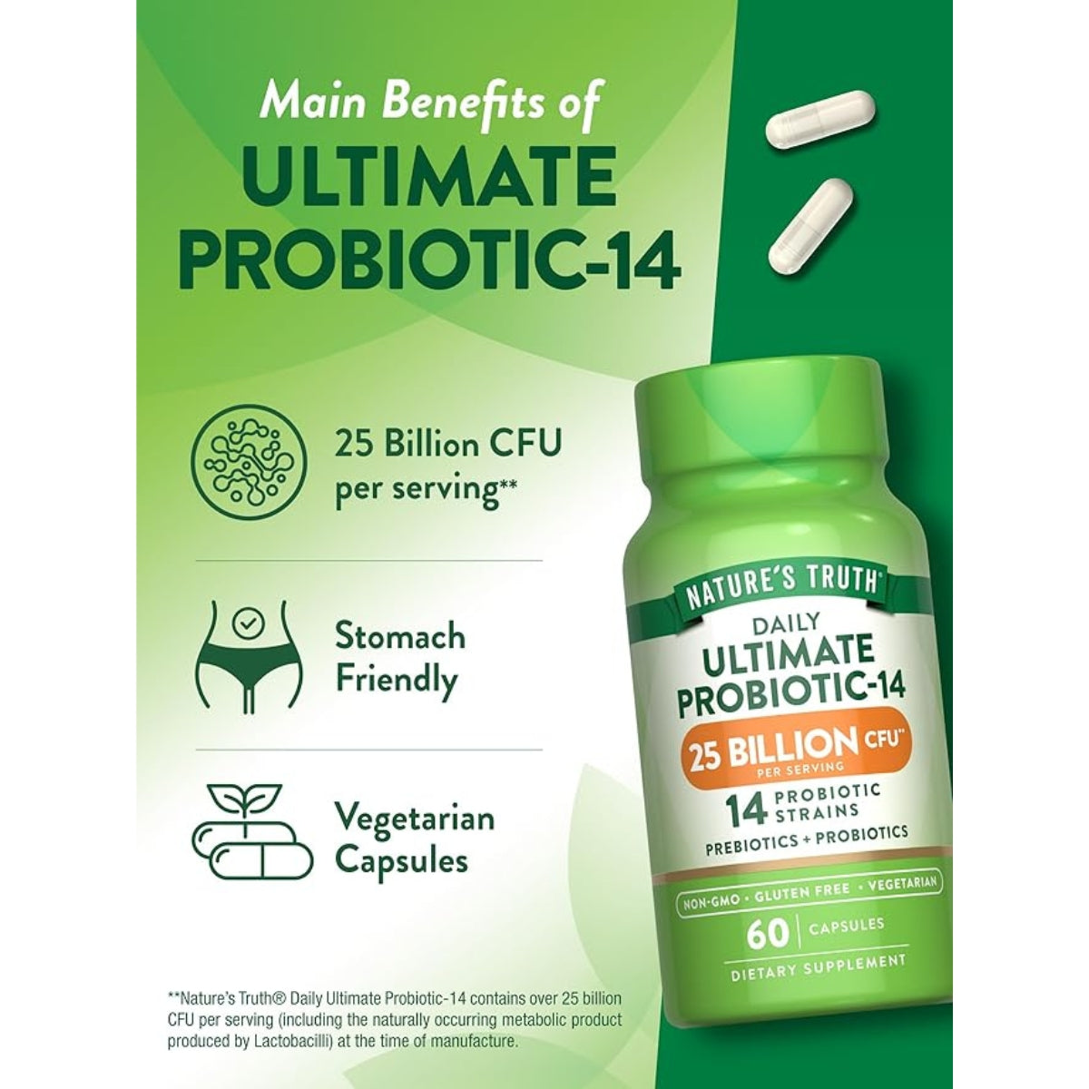 Probioticos 25 Billones CFU 14 Cepas 60 Capsulas Natures Truth