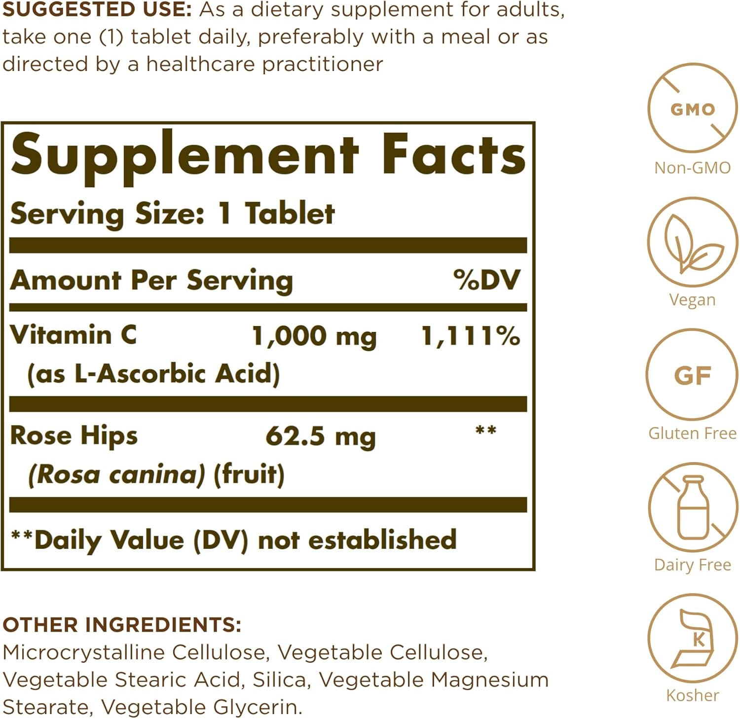 Vitamina C 1000 Mg With Rose Hips 100 Tabletas Solgar