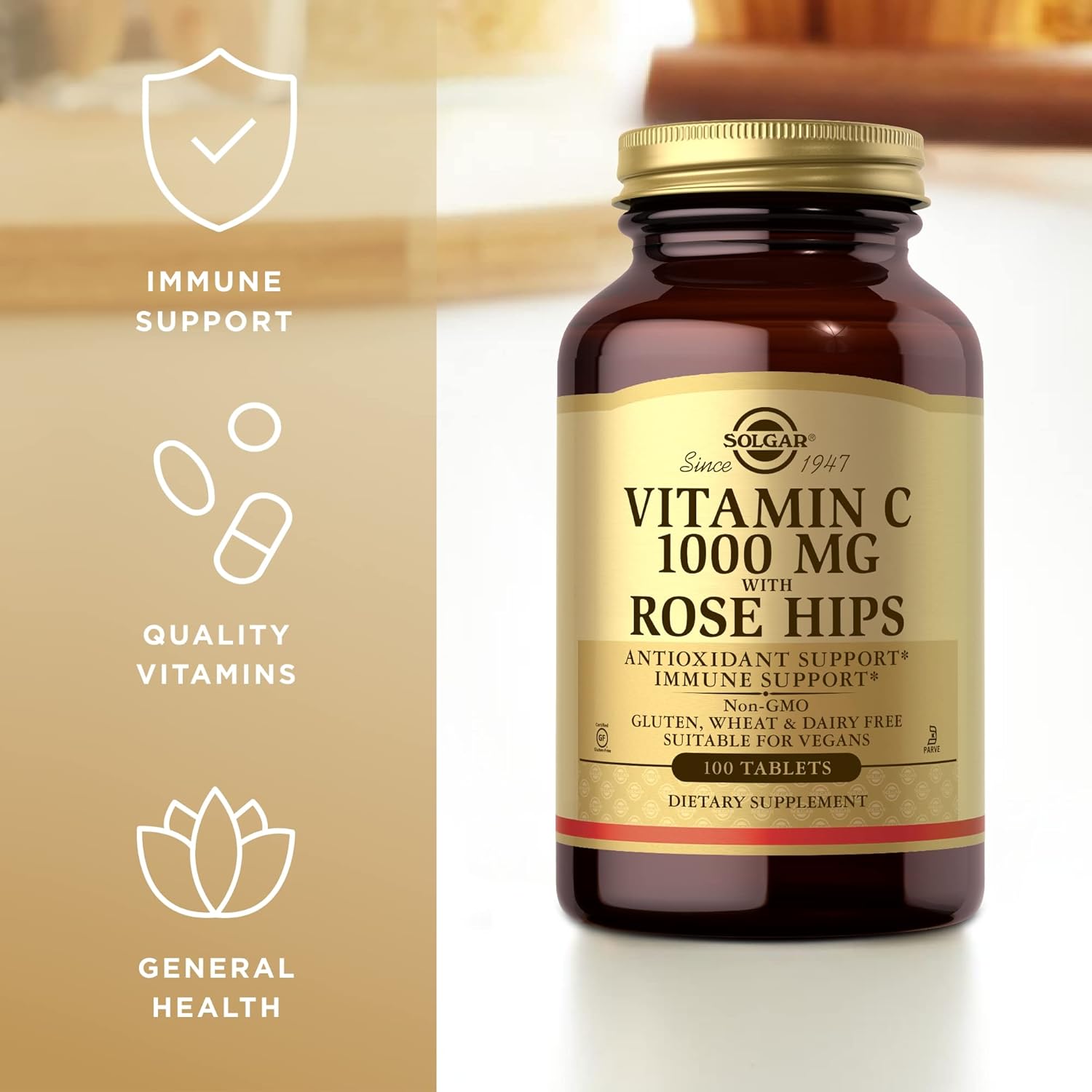 Vitamina C 1000 Mg With Rose Hips 100 Tabletas Solgar
