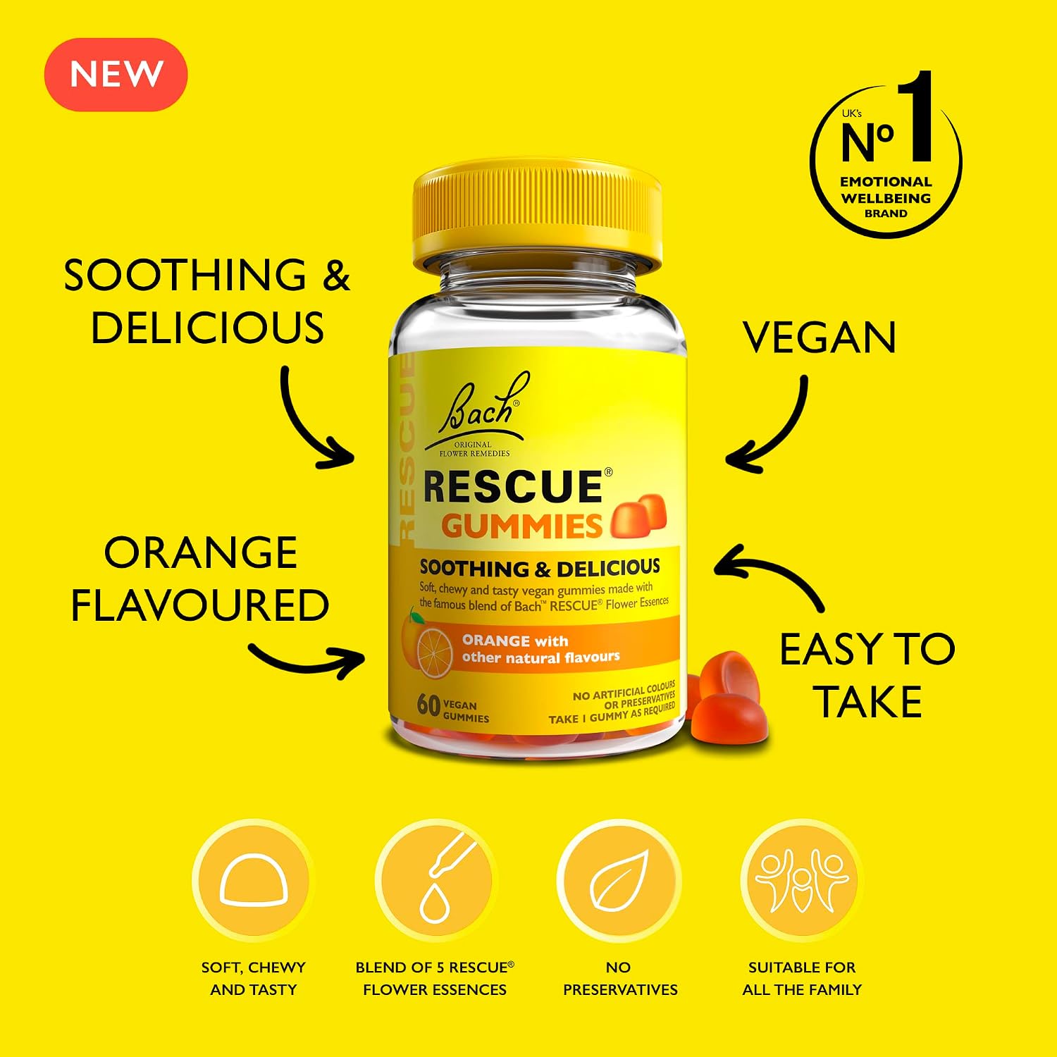 Flores de Bach Gomitas Sabor Naranja 60 Und Rescue Remedy