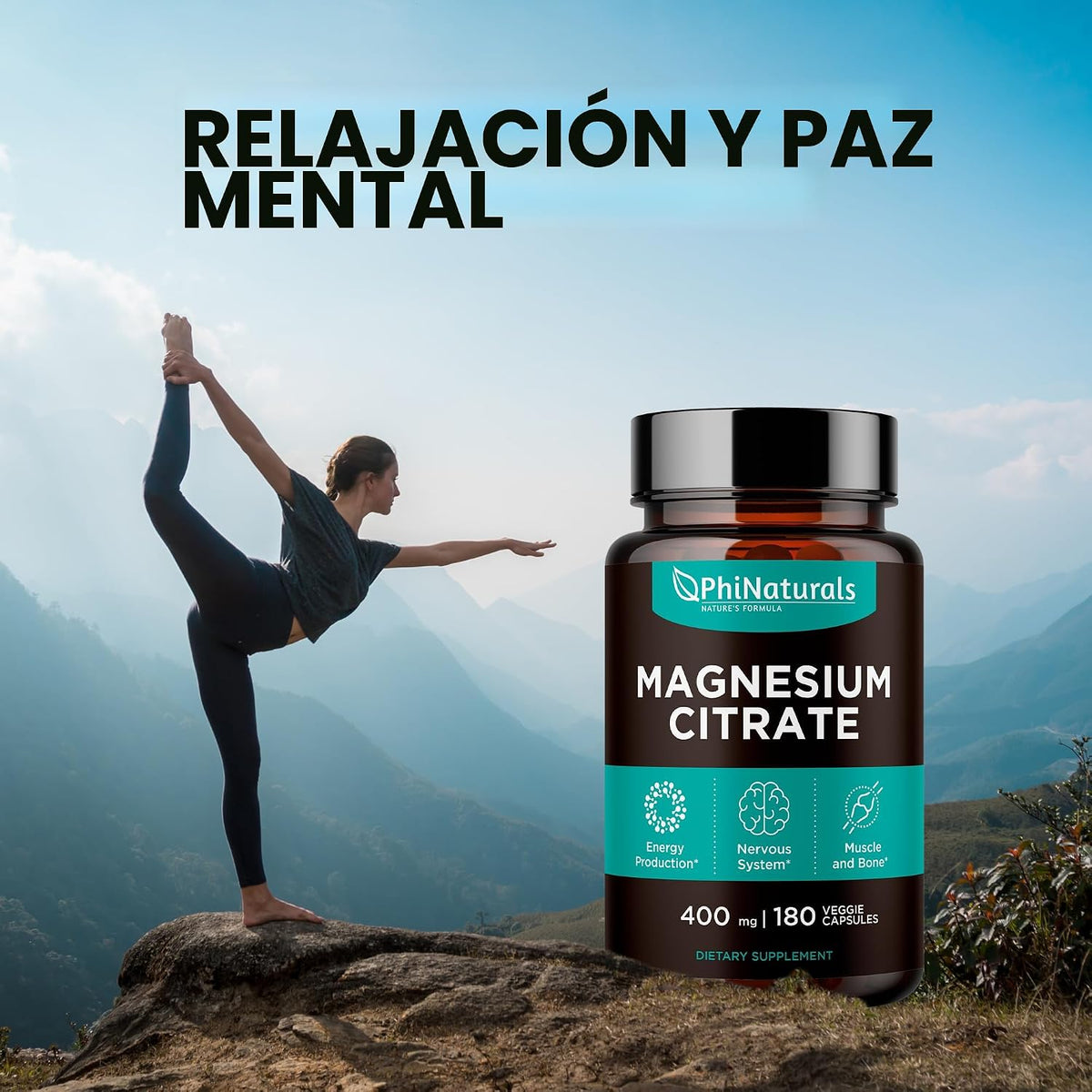 Citrato De Magnesio 400 Mg 180 Capsulas PhiNaturals
