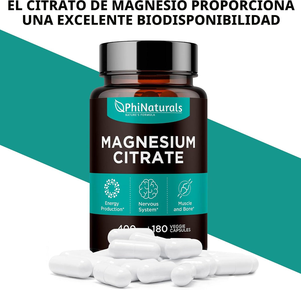 Citrato De Magnesio 400 Mg 180 Capsulas PhiNaturals