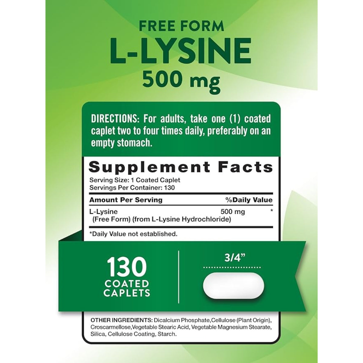 L Lysine 500 mg 130 Cápsulas Natures Truth