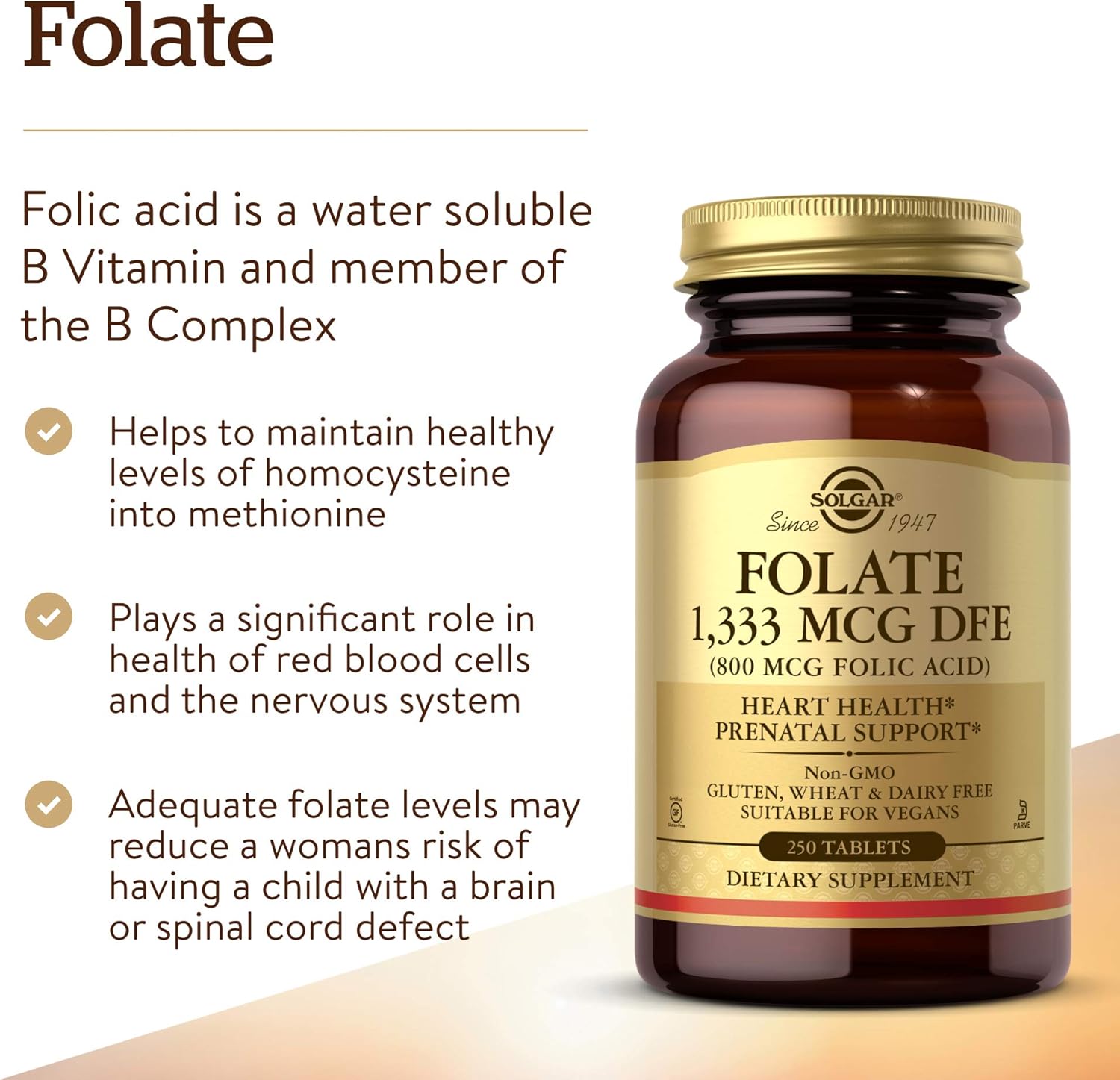 Folate 1333 Mcg 250 Tabletas Solgar