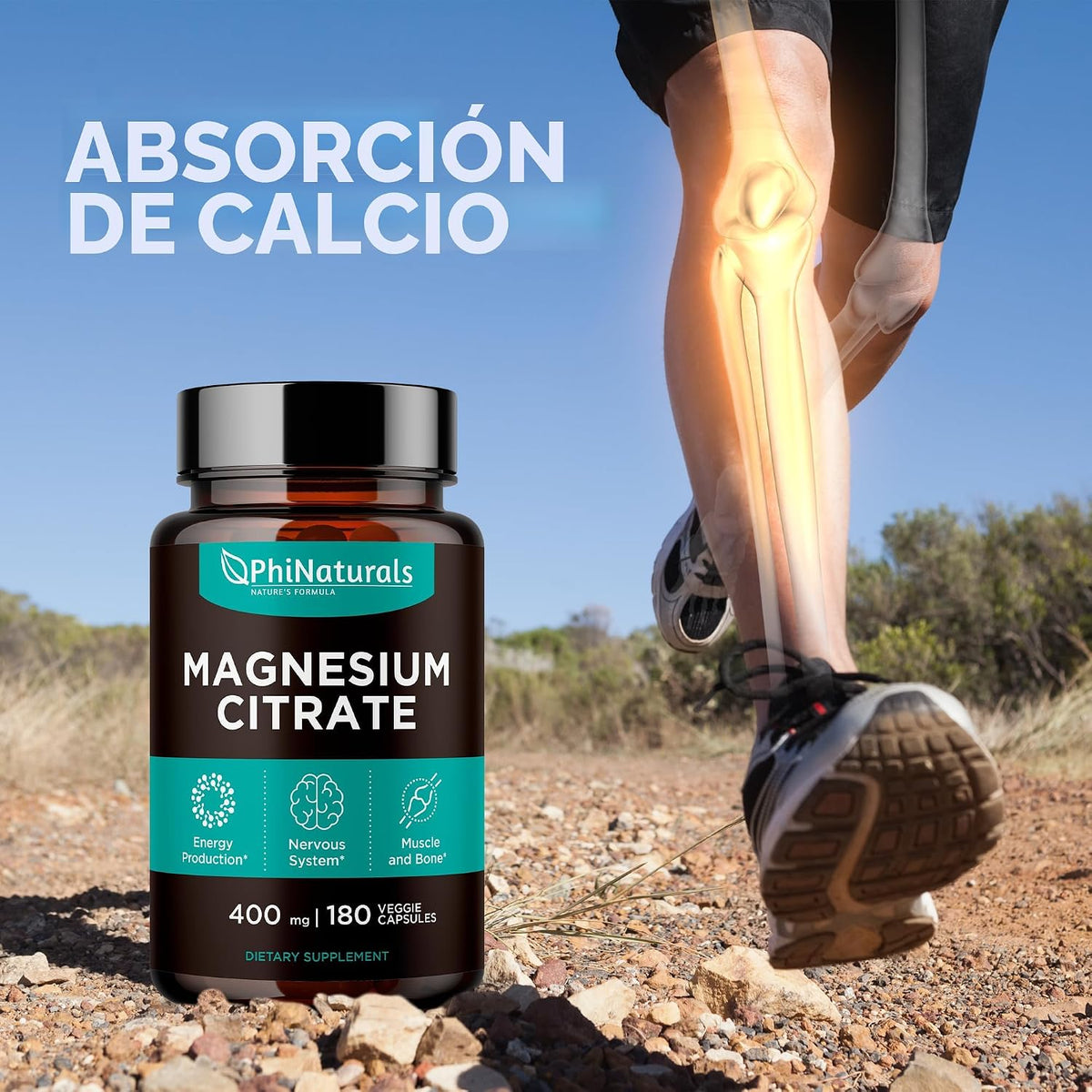 Citrato De Magnesio 400 Mg 180 Capsulas PhiNaturals