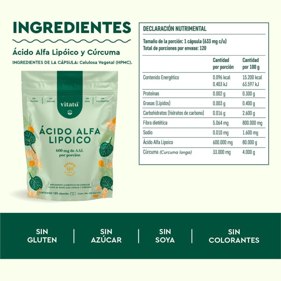 Acido Alfa Lipoico 600 Mg 120 Capsulas Vitatu