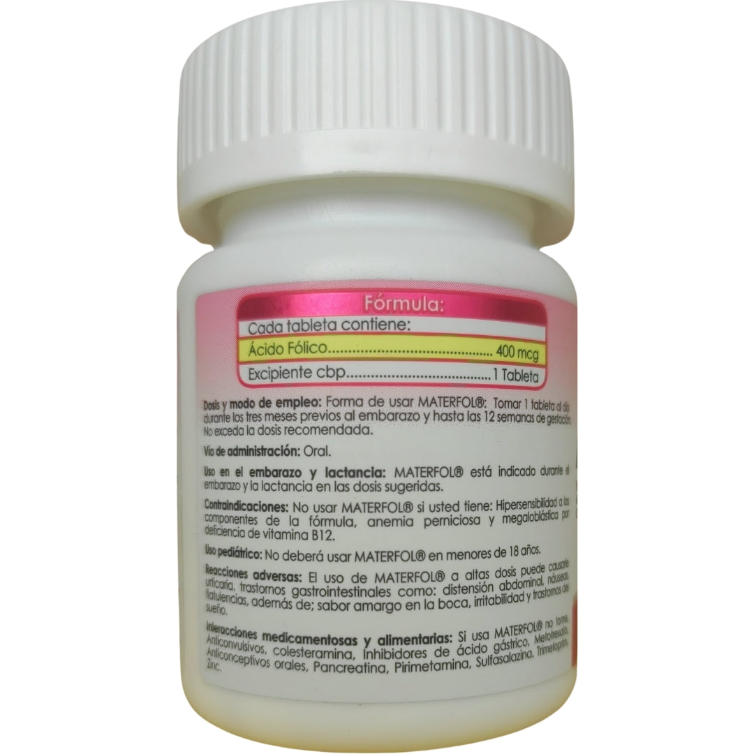 Acido Folico Materfol 400 Mcg 180 Tabletas Semifol