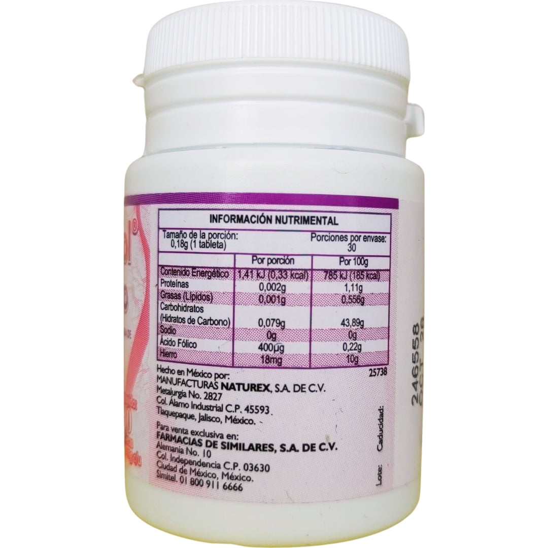 Acido Folico Y Hierro 180 Mg 30 Tabletas Semifol