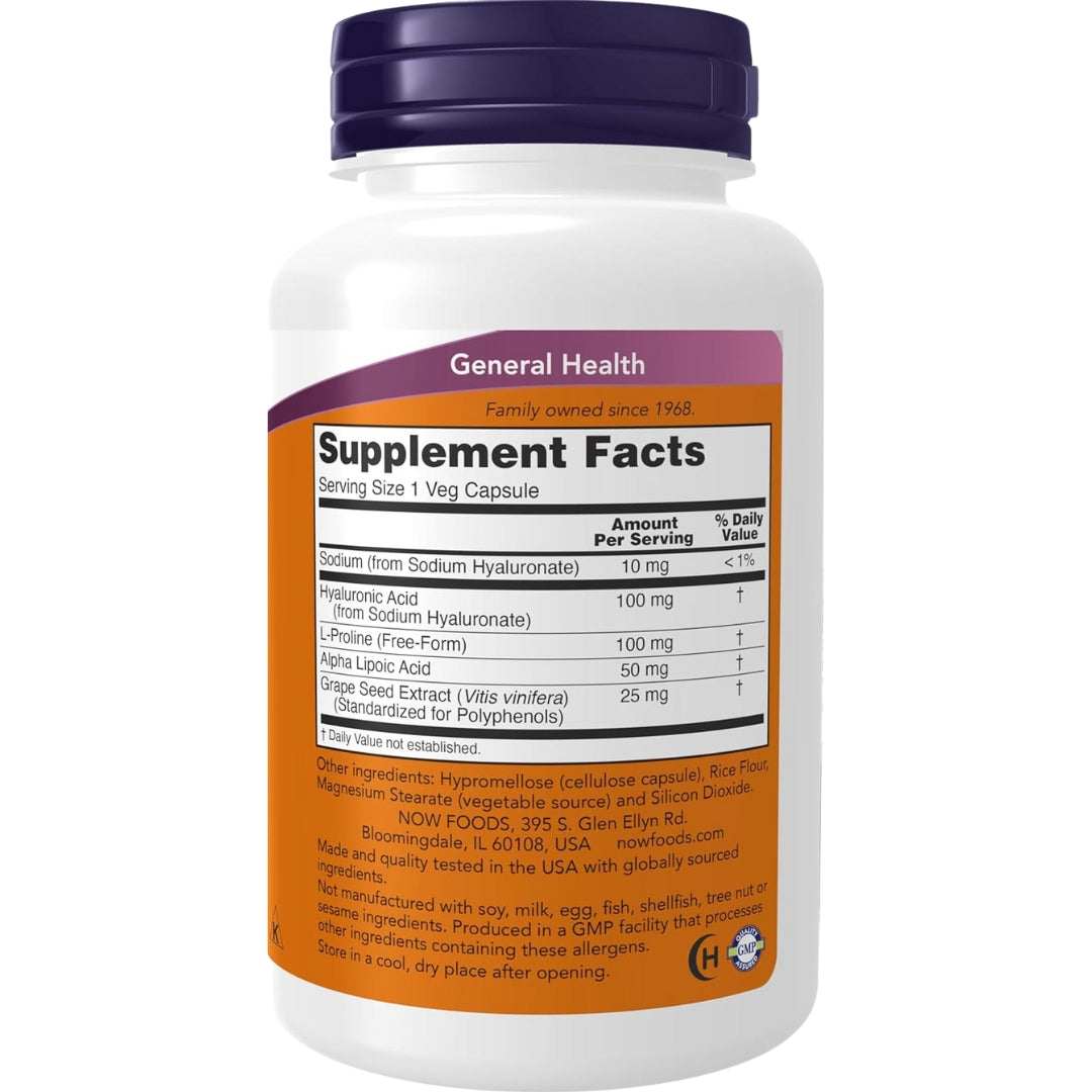 Acido Hialuronico 100 Mg 120 Capsulas Now