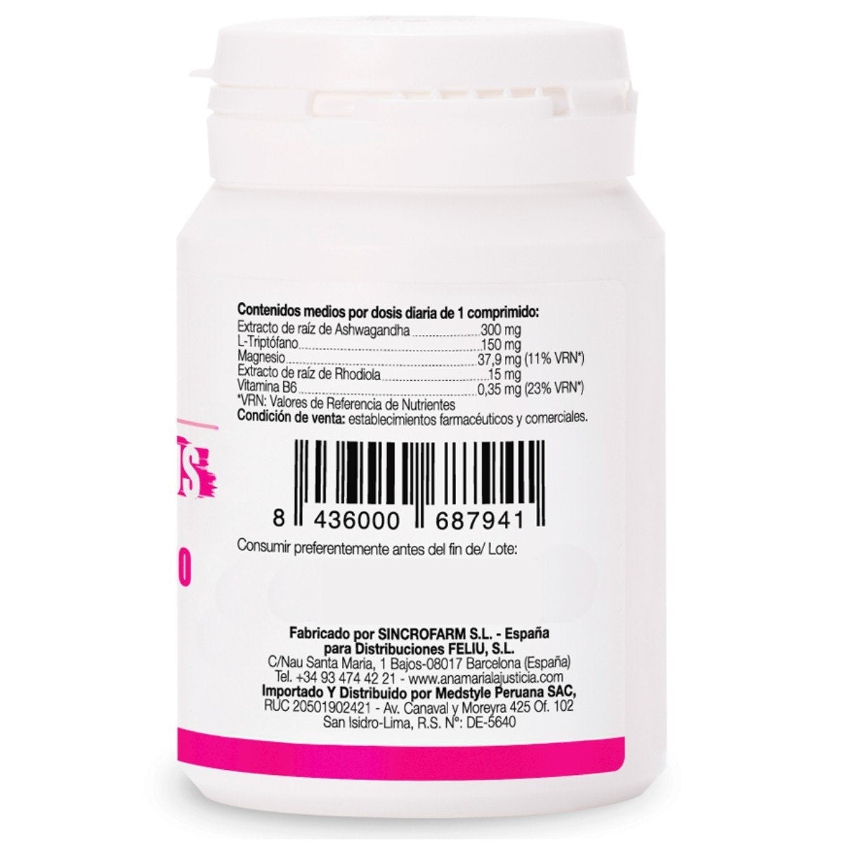 Triptofano Plus con Ashwagandha Rhodiola y Magnesio 60 Comprimidos Ana Maria La Justicia