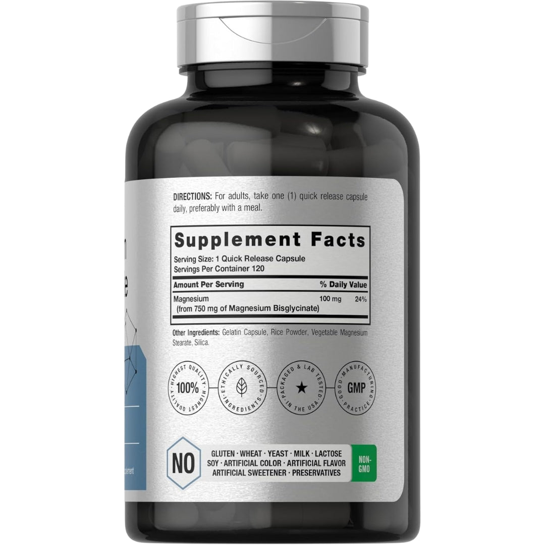 Bisglicinato De Magnesio 750 Mg 120 Capsulas Horbaach