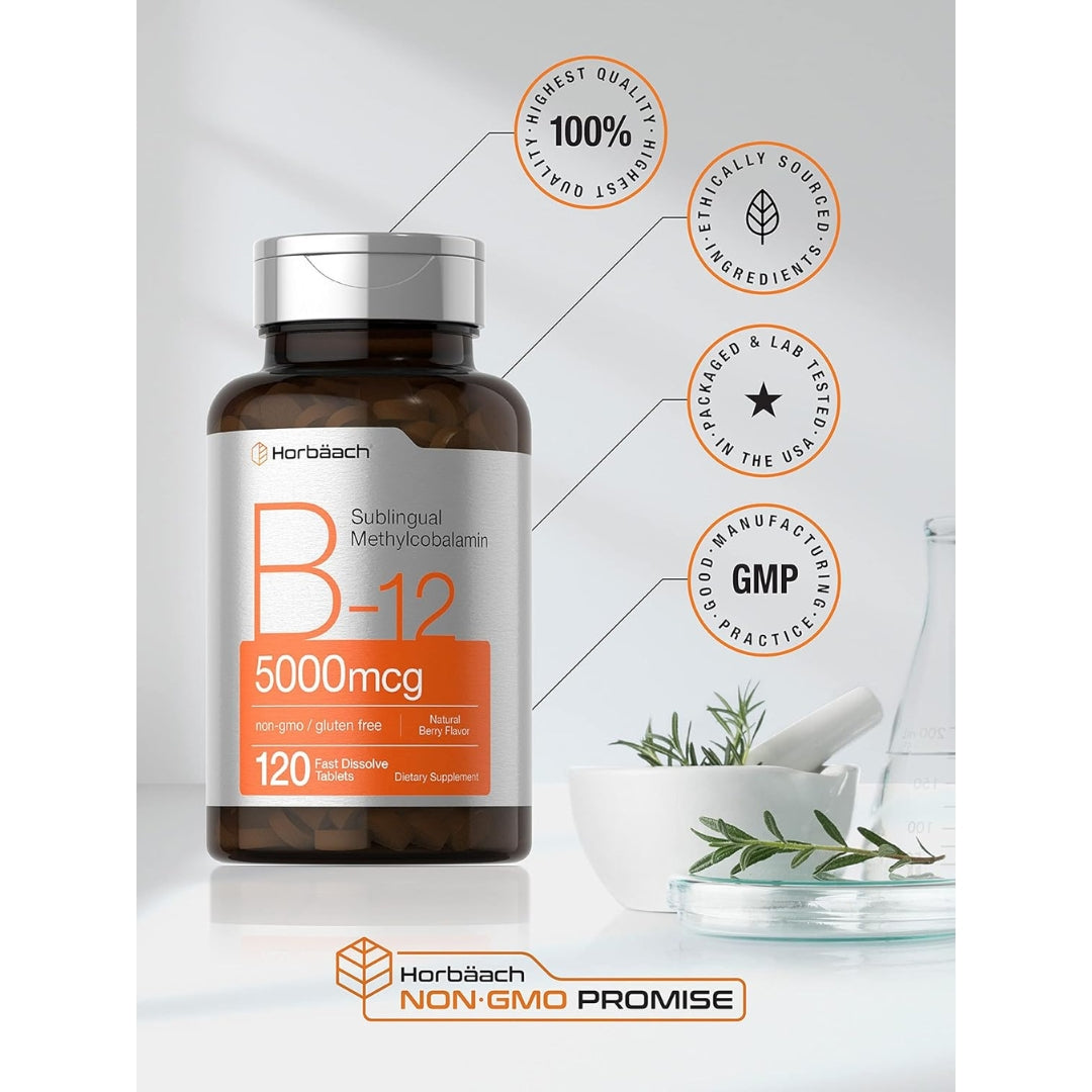 B 12 Metilcobalamina sublingual 5000 mcg 120 Horbaach