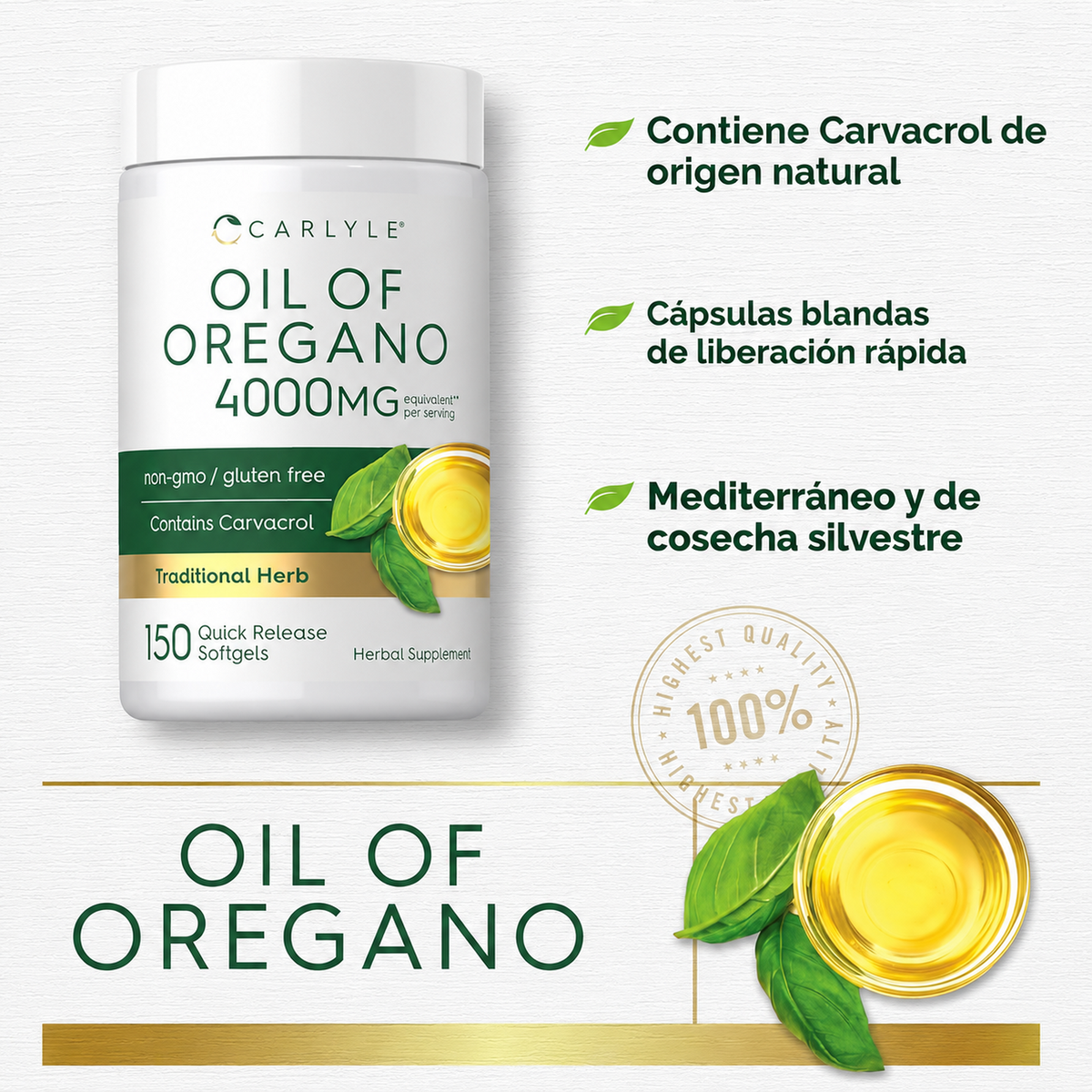Aceite De Oregano 4000Mg 150 Capsulas Carlyle