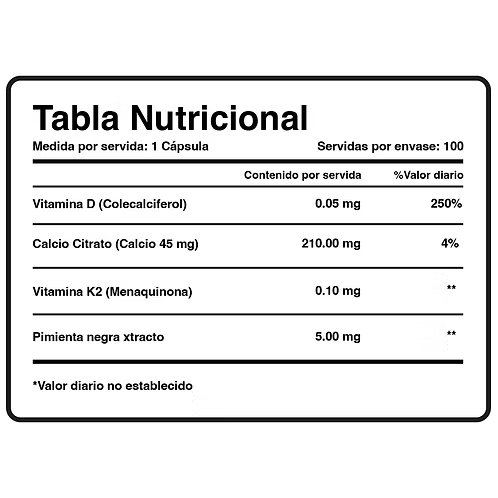 Vitamin D3 Mas K2 100 Capsulas  Xtralife