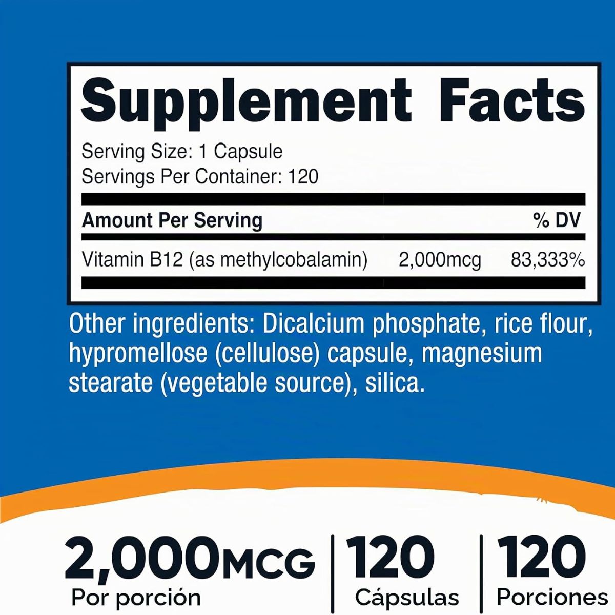 Vitamina B12 Methylcobalamina 2000 Mcg 120 Capsulas Nutricost