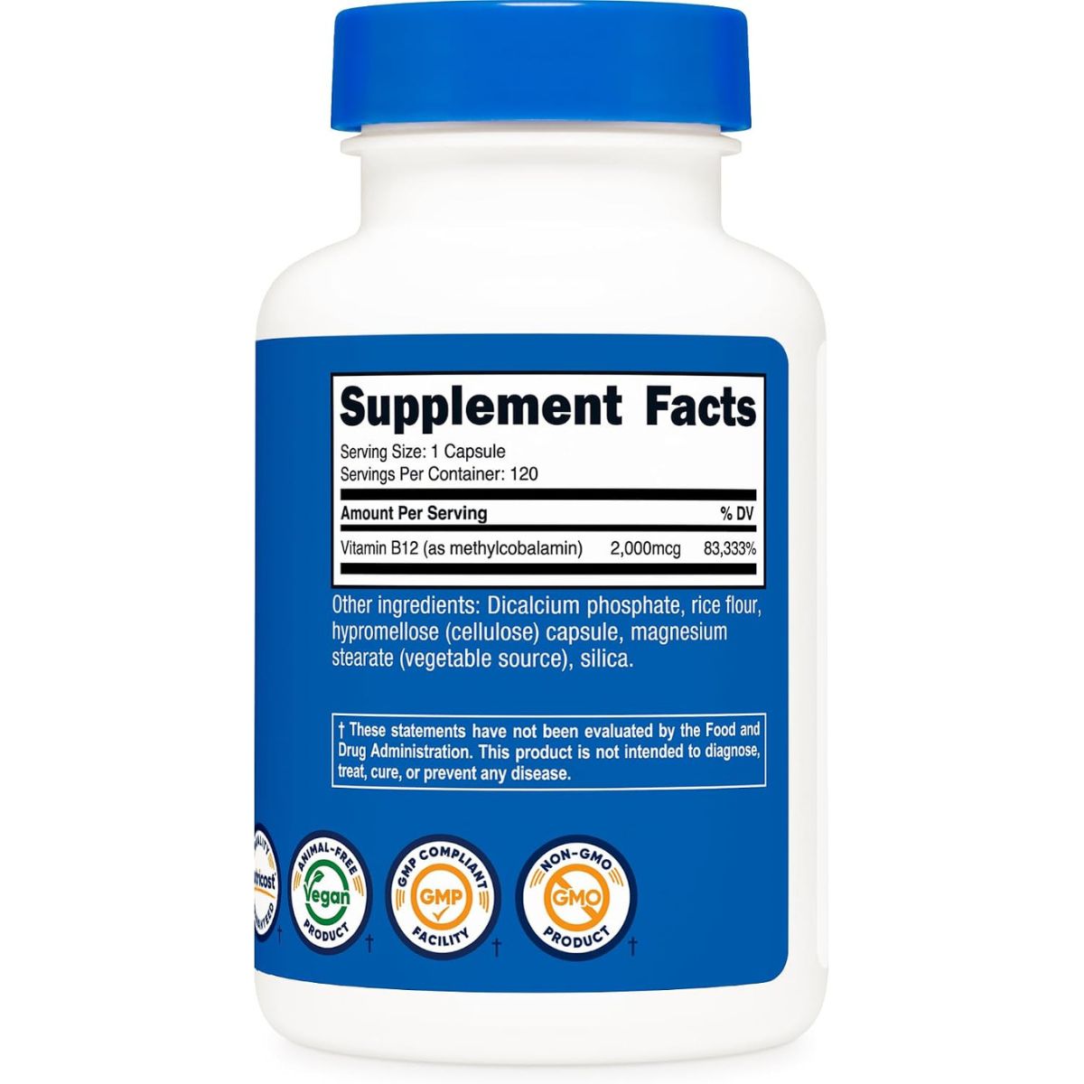 Vitamina B12 Methylcobalamina 2000 Mcg 120 Capsulas Nutricost