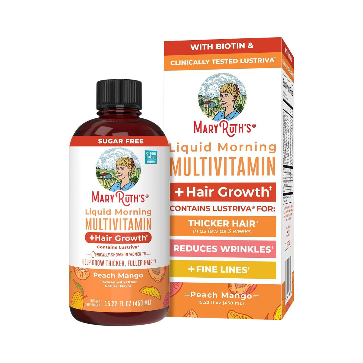 Multivitaminico Liquido Crecimiento Del Cabello Sabor Durazno Mango 450 Ml Mary Ruths