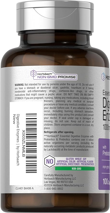 Enzymas Digestivas 1000 Mg 100 Capsulas Horbaach