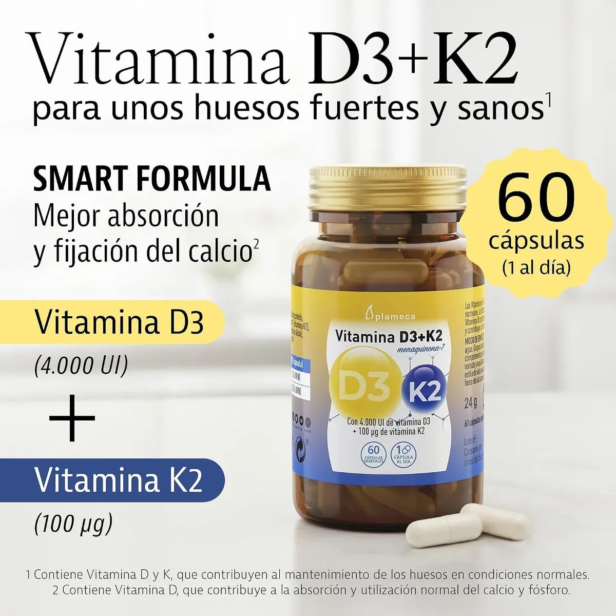 Vitamina D3 y K2 4000 Mg 60 Capsulas Plameca