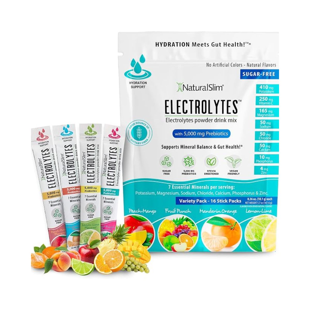 Electrolitos Variados Con 5000 Mg Prebioticos 16 Stick Pack Natural Slim