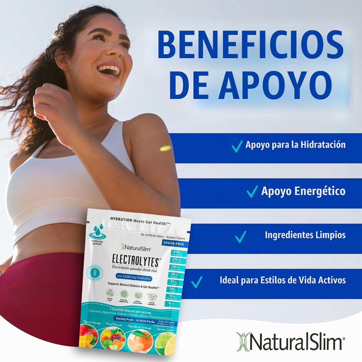 Electrolitos Variados Con 5000 Mg Prebioticos 16 Stick Pack Natural Slim