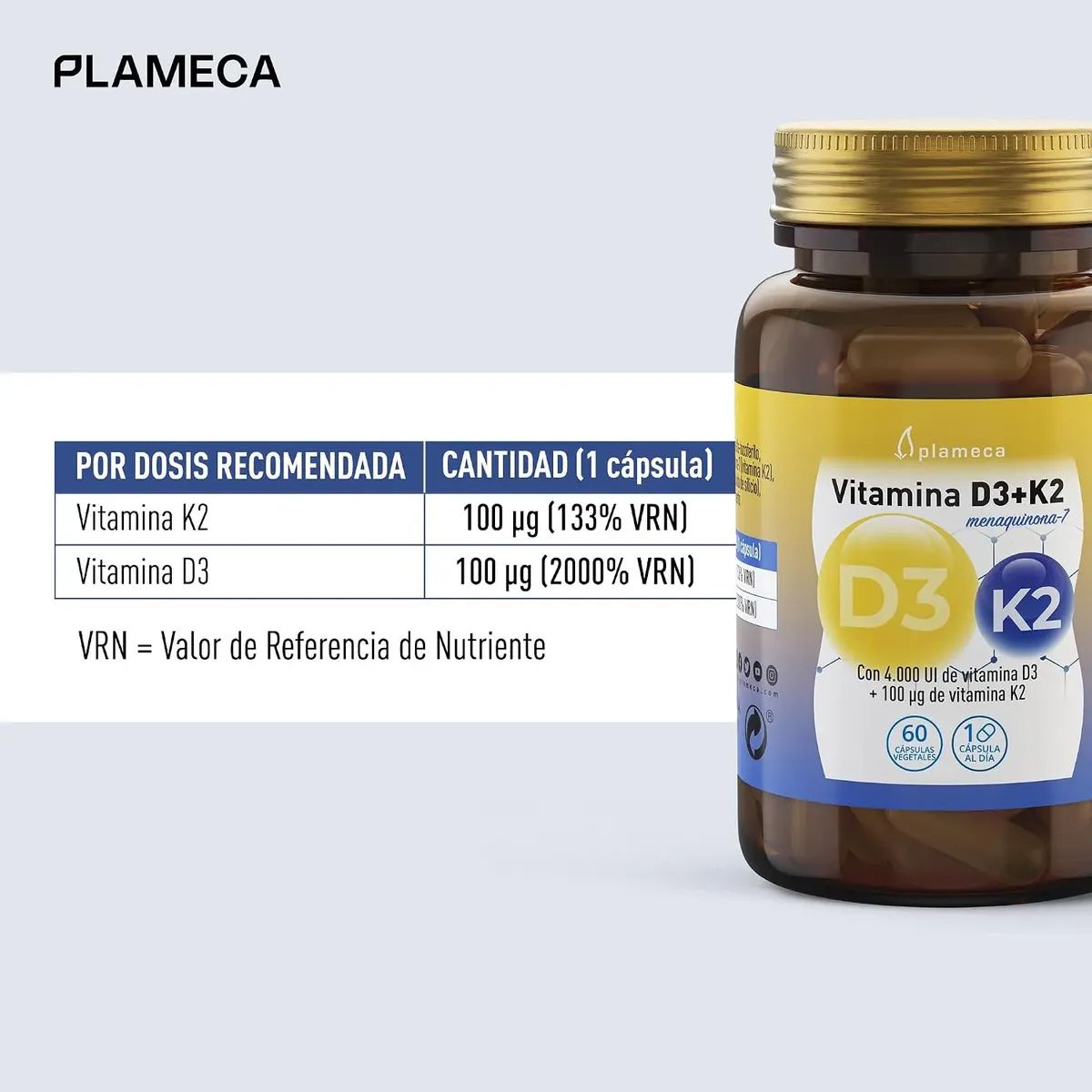 Vitamina D3 y K2 4000 Mg 60 Capsulas Plameca