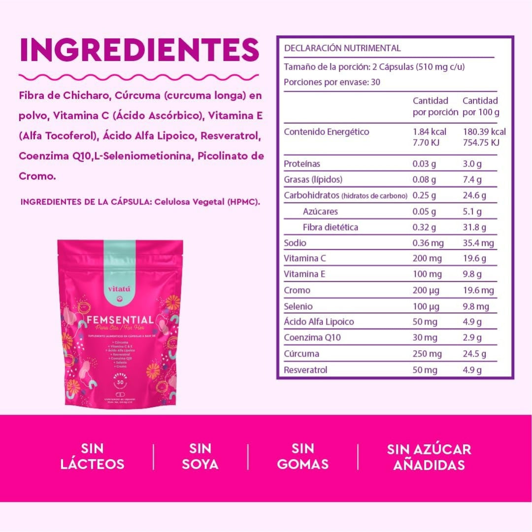 Femsential Para Mujer 510 Gr 60 Capsulas Vitatu