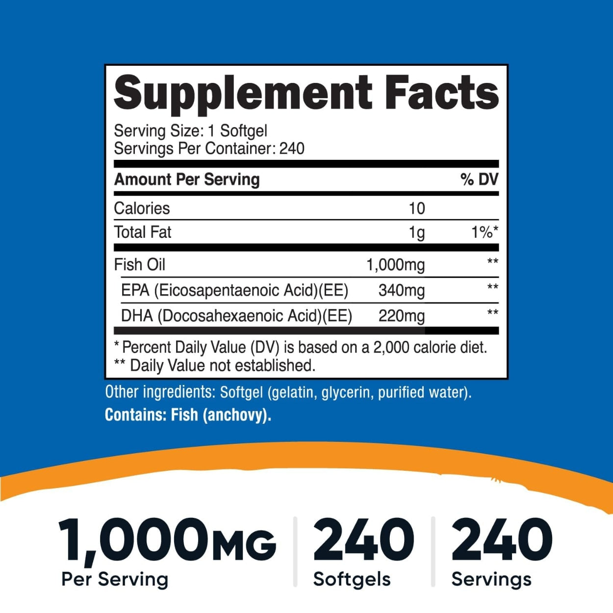 Fish Oil 1000 Mg 240 Capsulas Nutricost