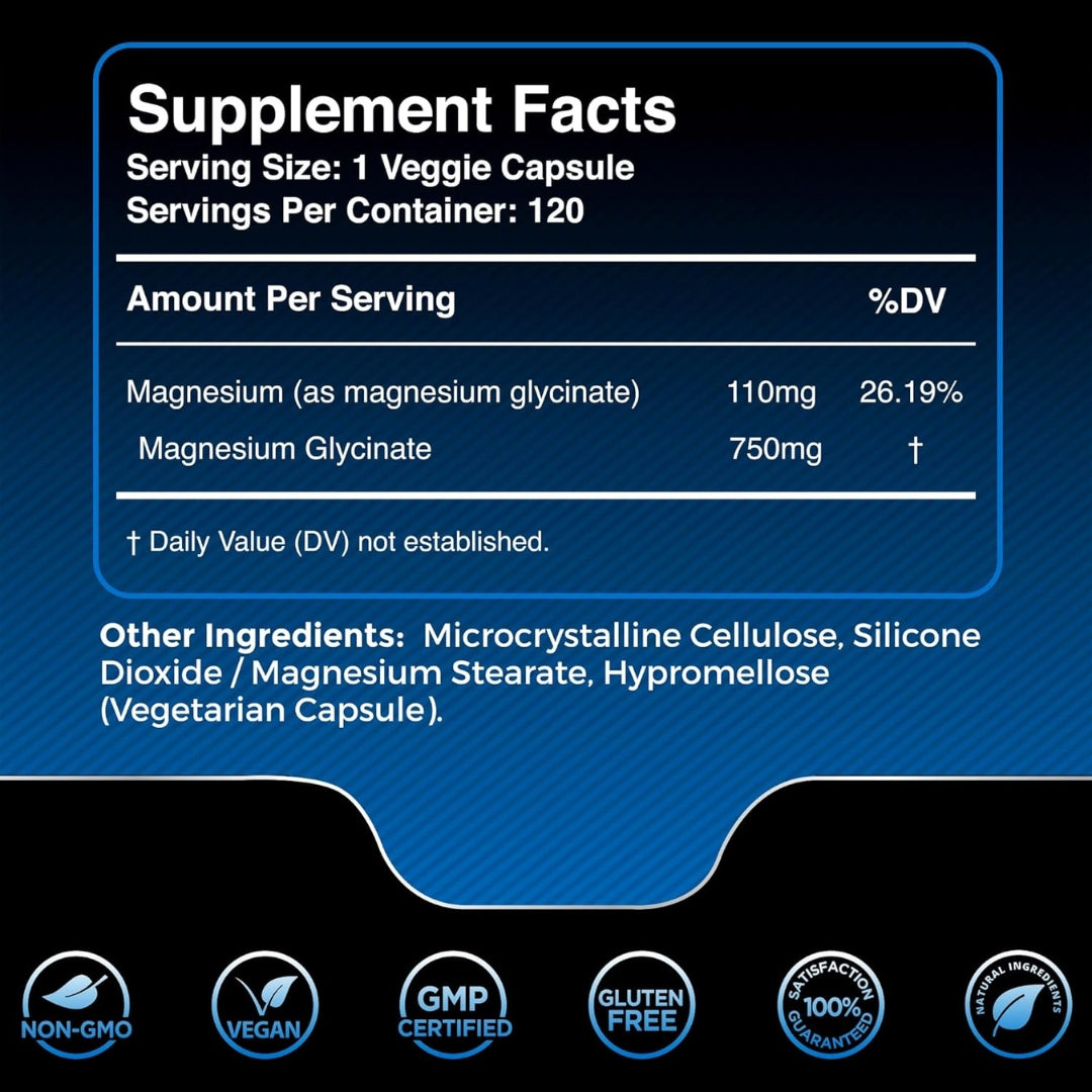 Glicinato De Magnesio 750 Mg 120 Capsulas Wellness