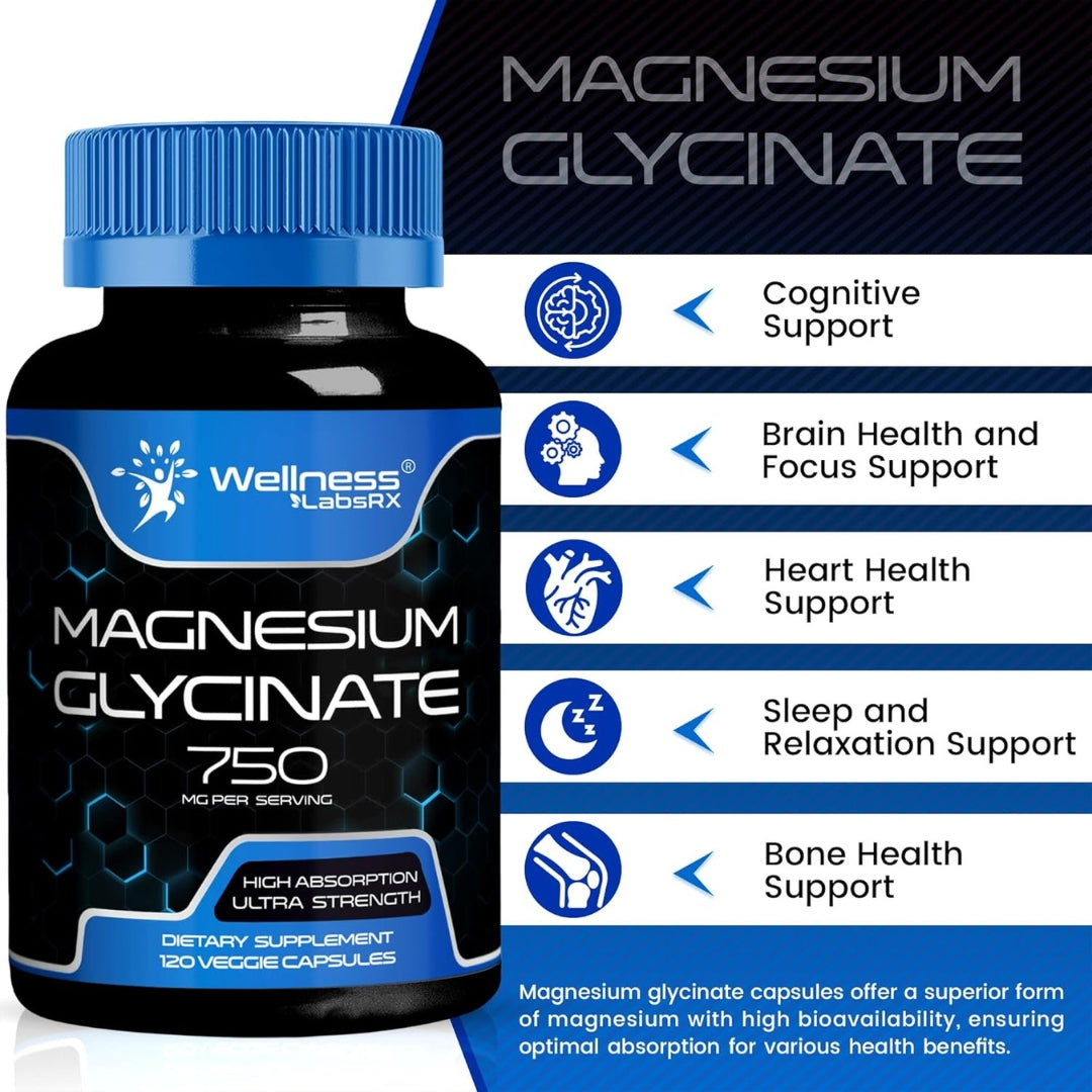 Glicinato De Magnesio 750 Mg 120 Capsulas Wellness