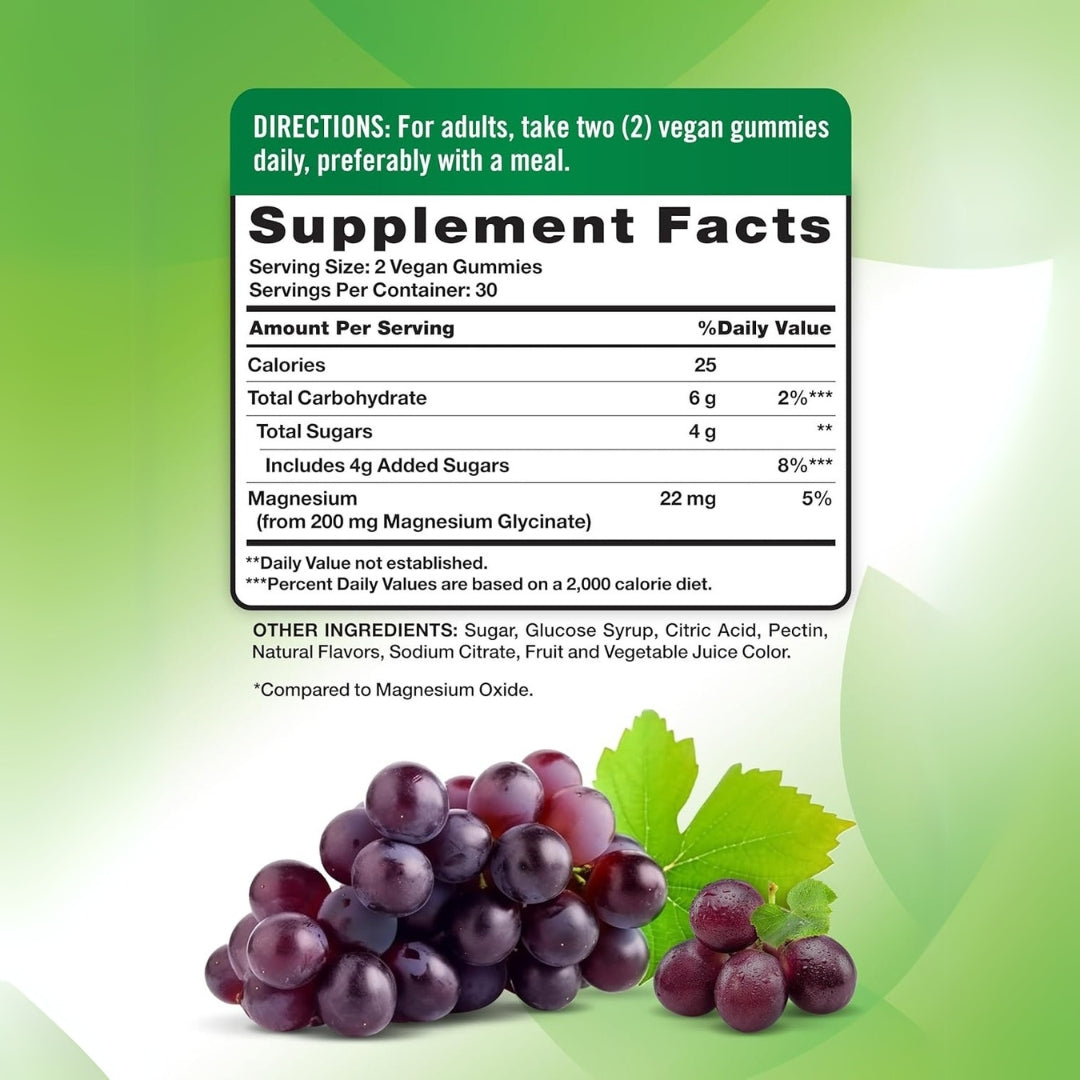 Glicinato de Magnesio 200 Mg 60 Gomitas Natures Truth